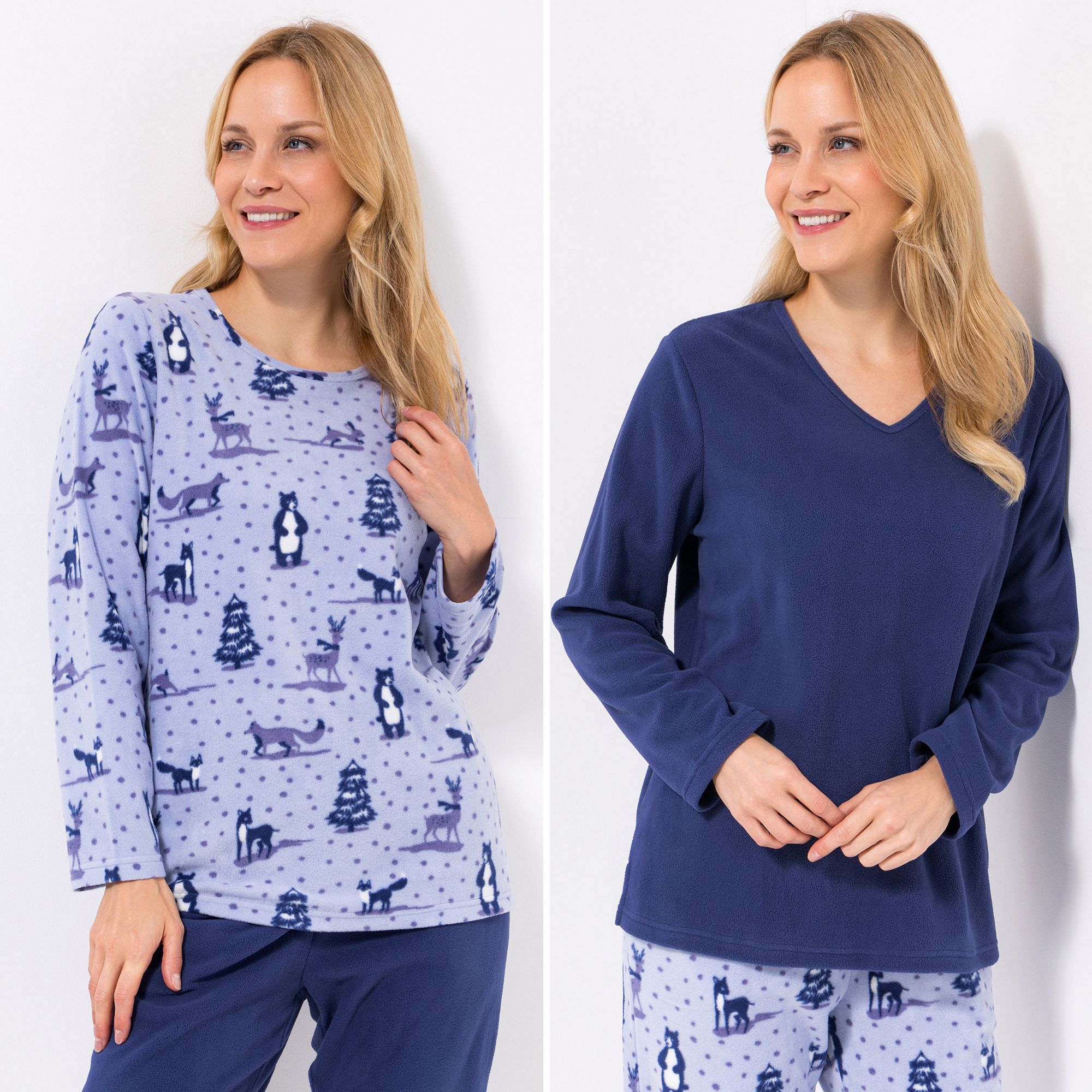 POLARSTERN HOMEWEAR 2 Shirts, 1/1-Länge Mikrofaser Fleece 1x uni, V-Ausschnitt 1x bedr., Rundhals