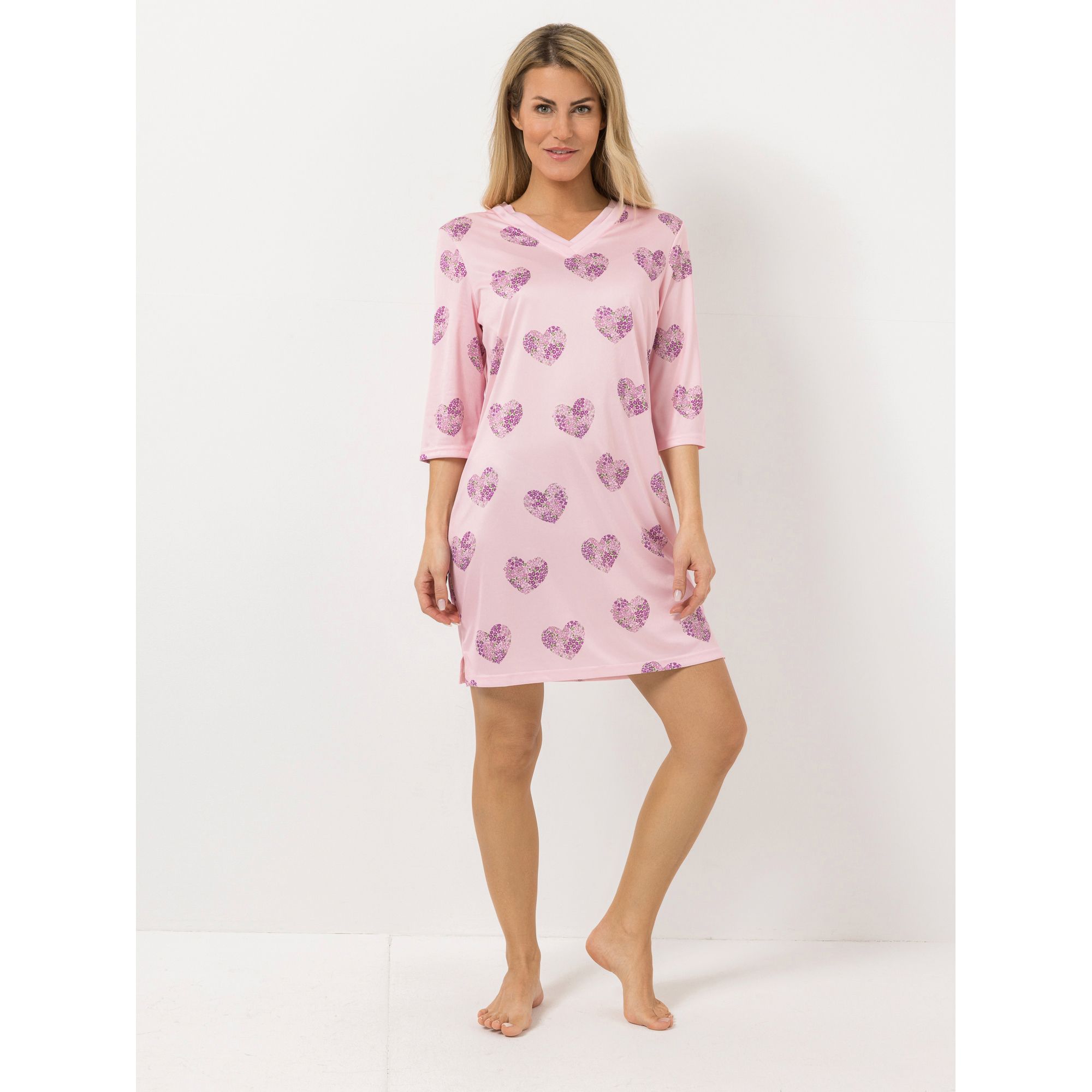 LITTLE ROSE Bigshirt, 3/4-Arm Mikrofaser V-Ausschnitt Allover-Print