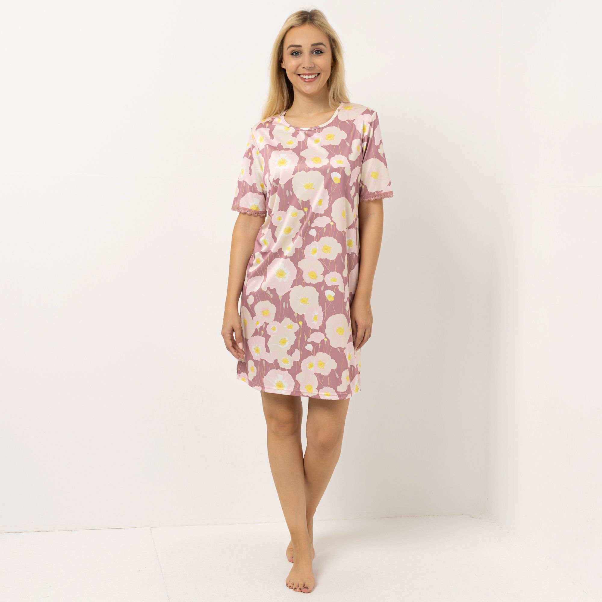 LITTLE ROSE Big Shirt, 1/2-Arm Mikrofaser Spitzendetails Seitenschlitze