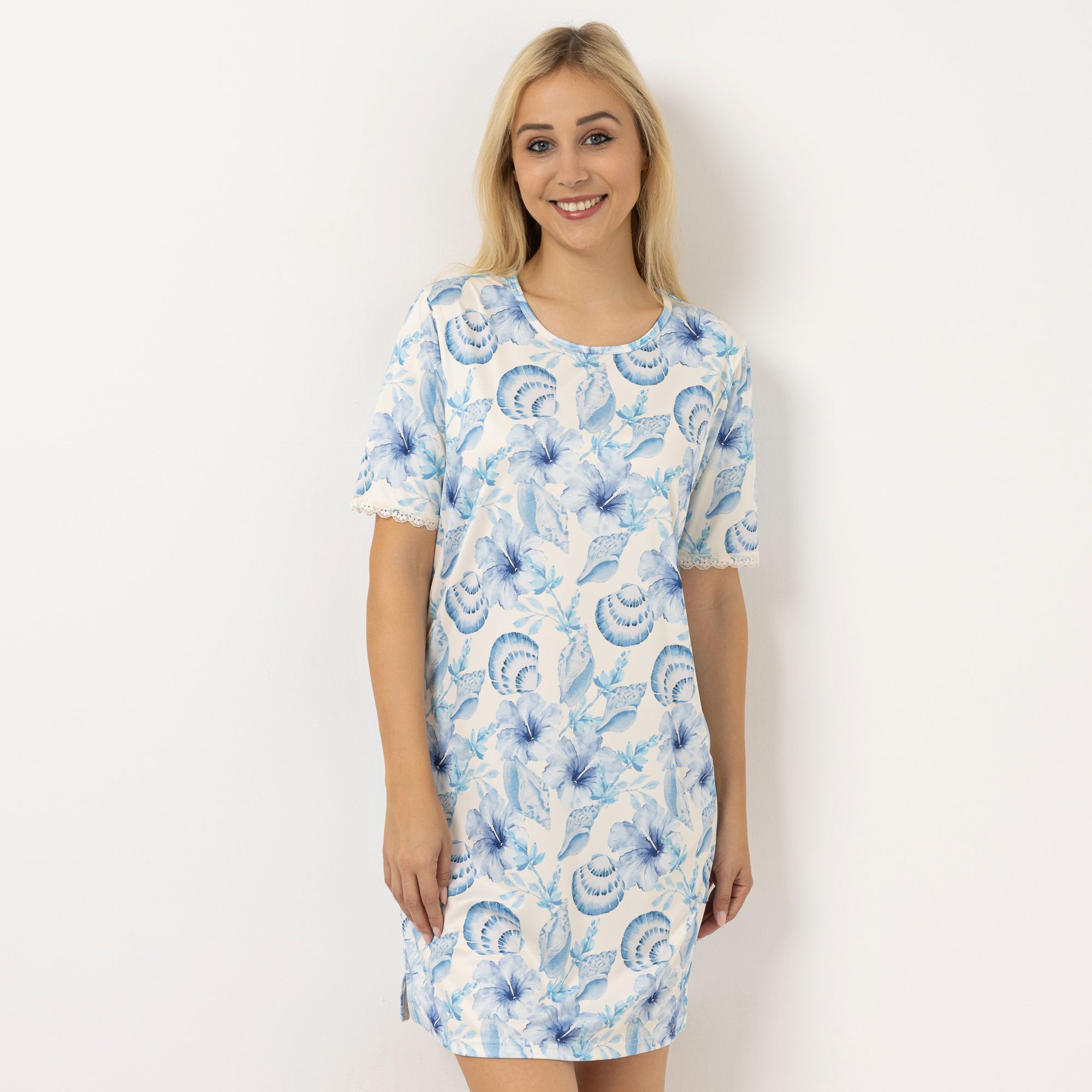 LITTLE ROSE Big Shirt, 1/2-Arm Mikrofaser Spitzendetails Seitenschlitze