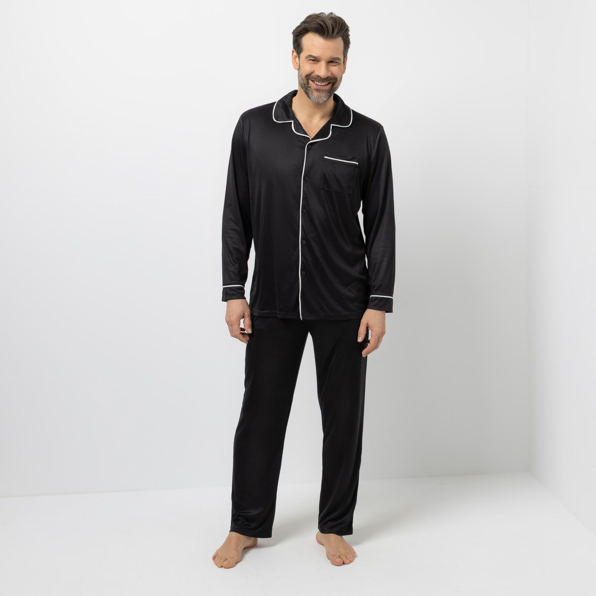 MEN'S TOUCH Pyjama-Set Mikrofaser Shirt und Hose Reverskragen