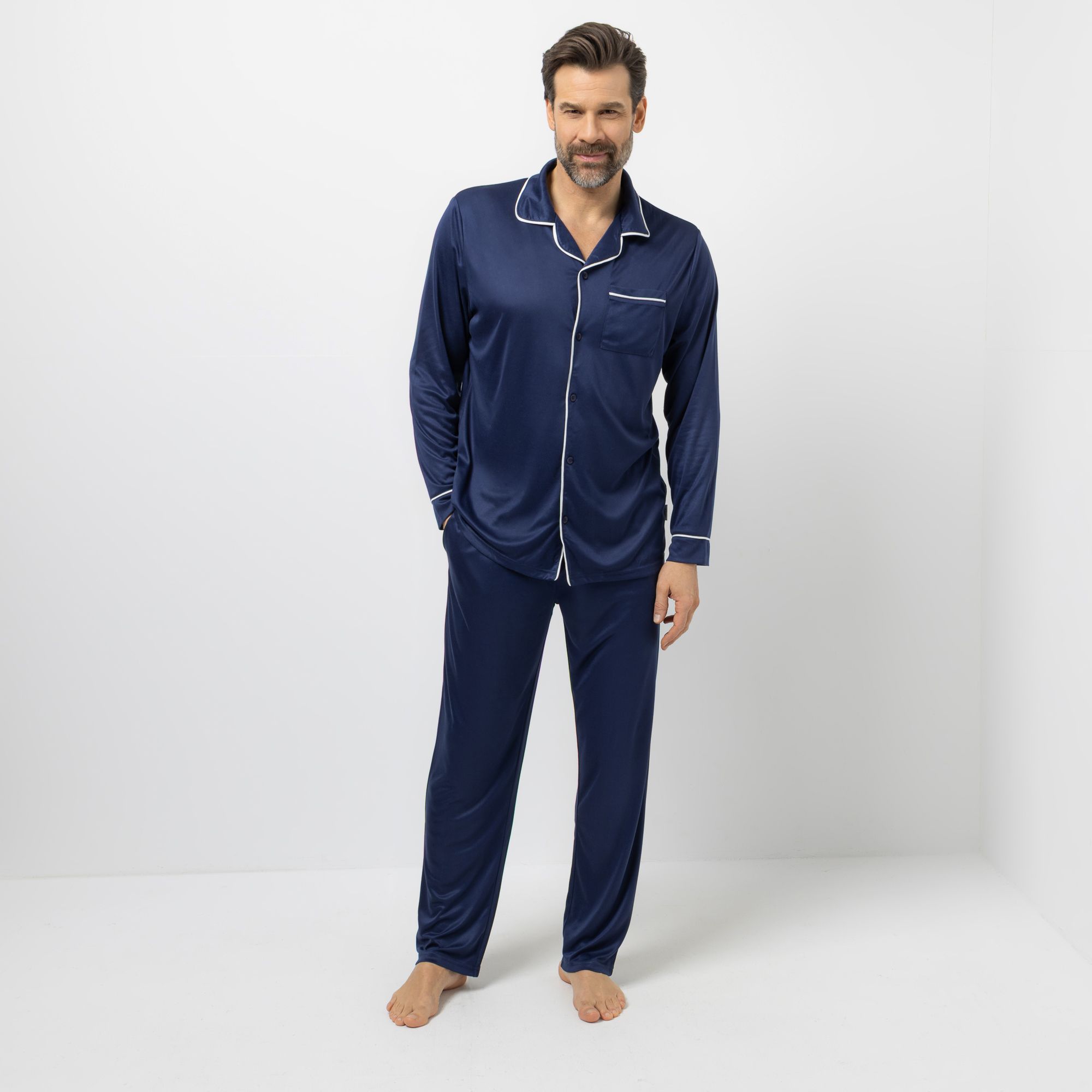 MEN'S TOUCH Pyjama-Set Mikrofaser Shirt und Hose Reverskragen