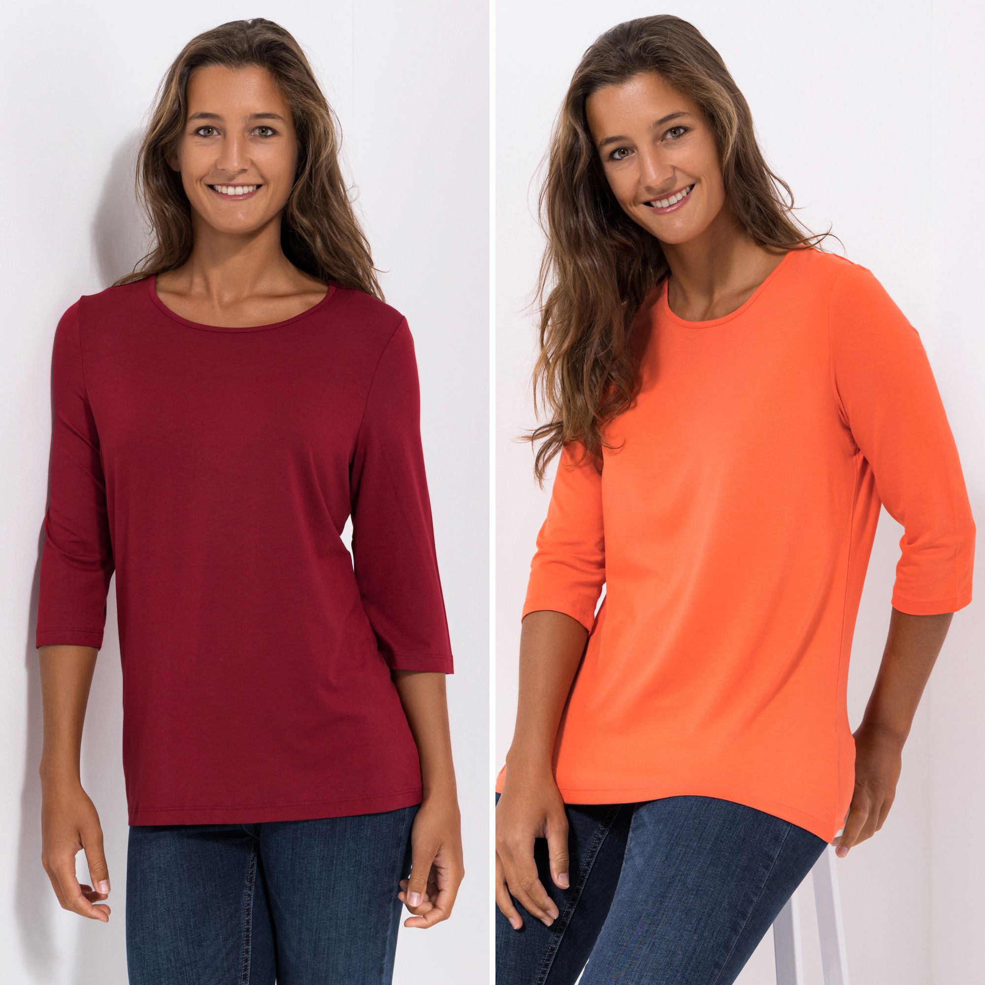 DENIM & CO. 2 Shirts 3/4-Arm Rundhalsausschnitt Farbauswahl