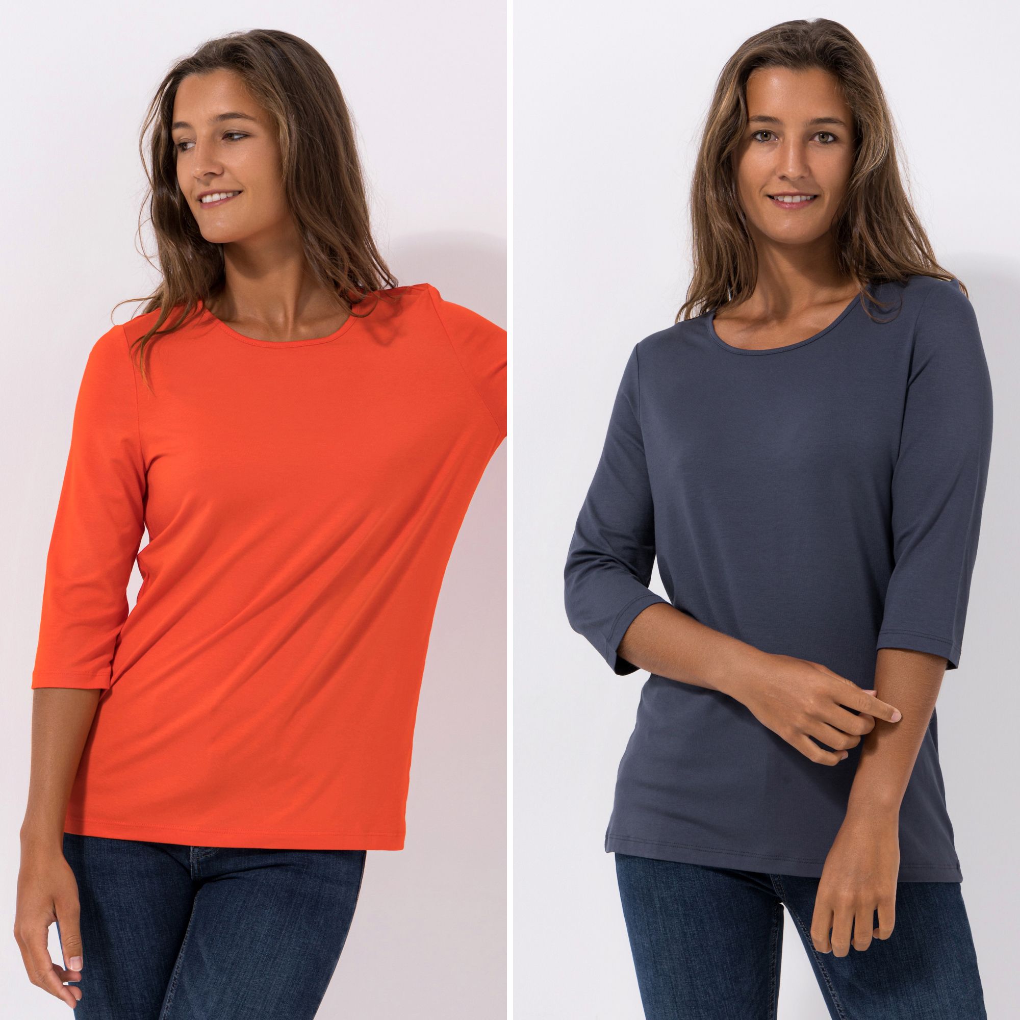 DENIM & CO. 2 Shirts 3/4-Arm Rundhalsausschnitt Farbauswahl