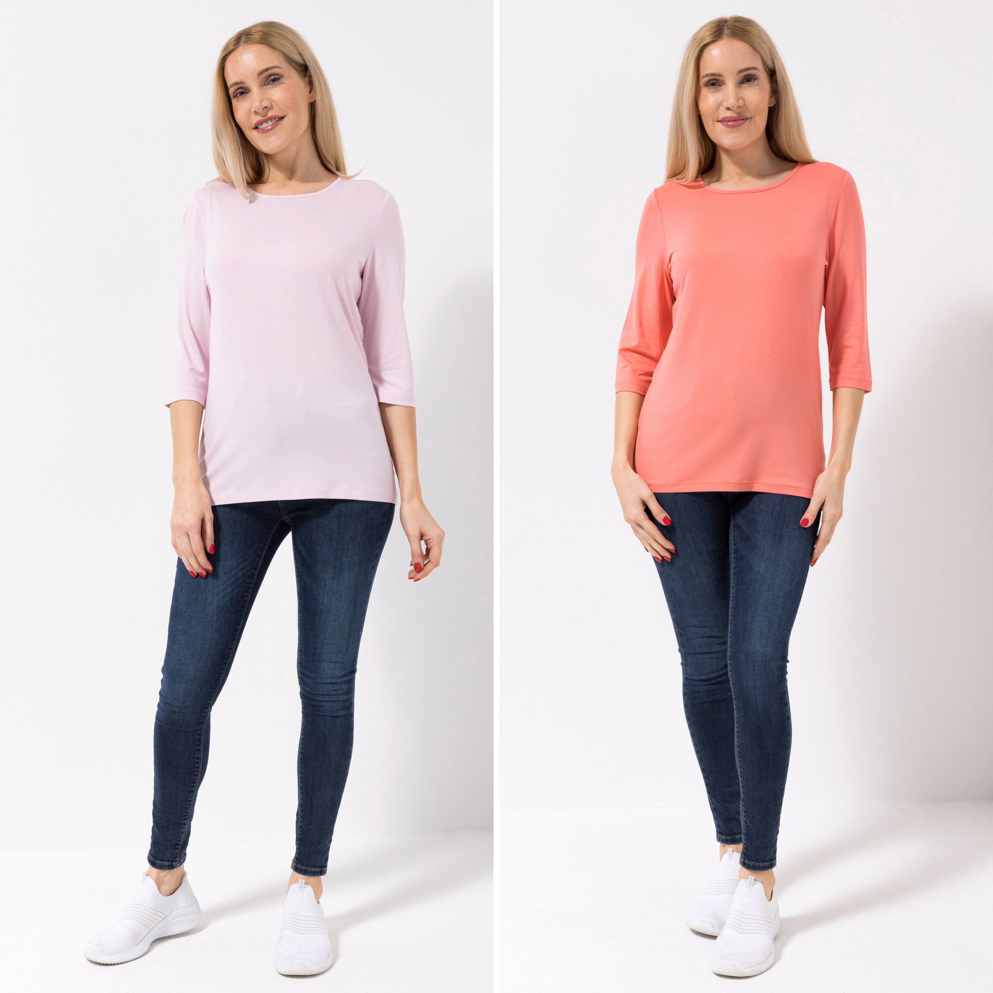 DENIM & CO. 2 Shirts 3/4-Arm Rundhalsausschnitt Farbauswahl