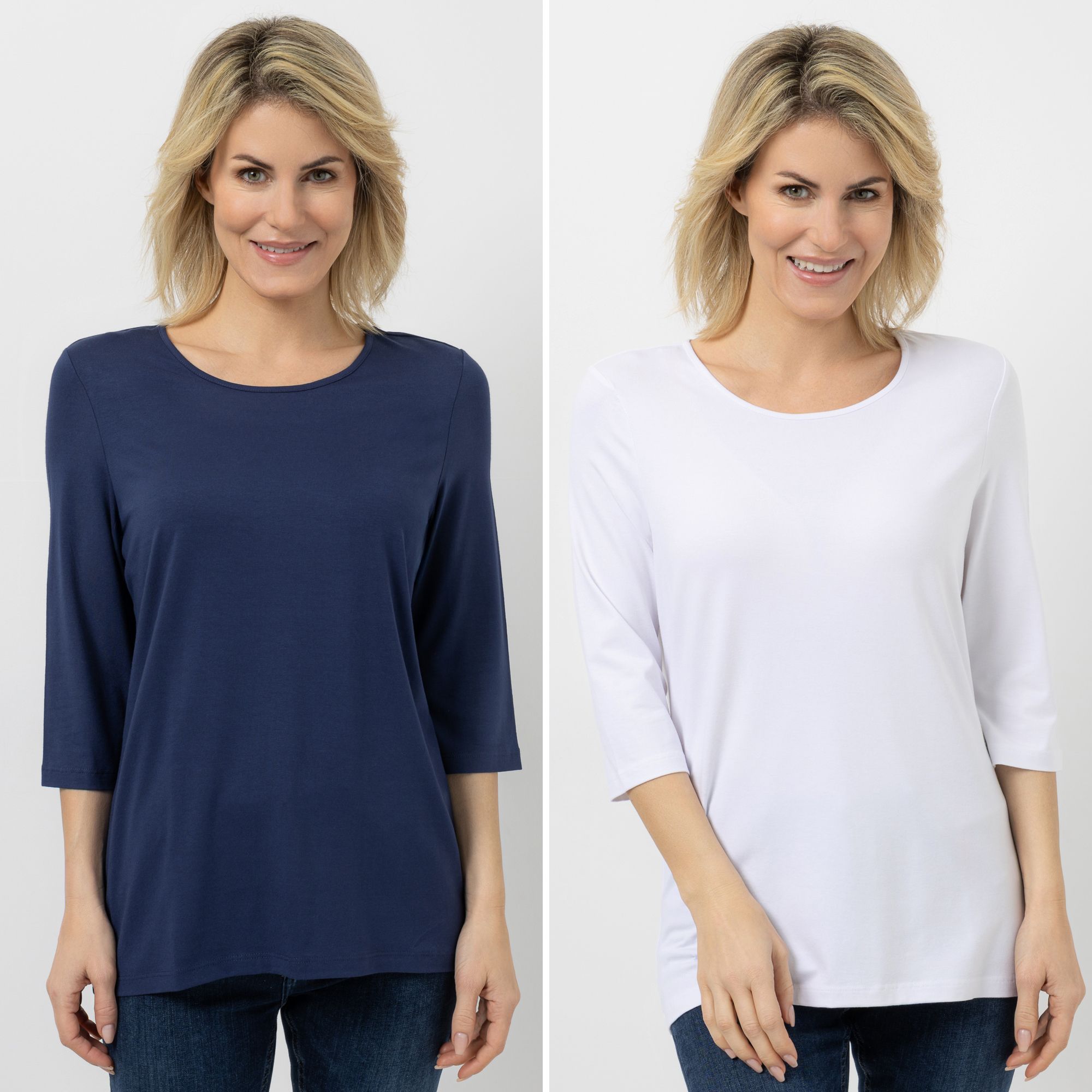 DENIM & CO. 2 Shirts 3/4-Arm Rundhalsausschnitt Farbauswahl