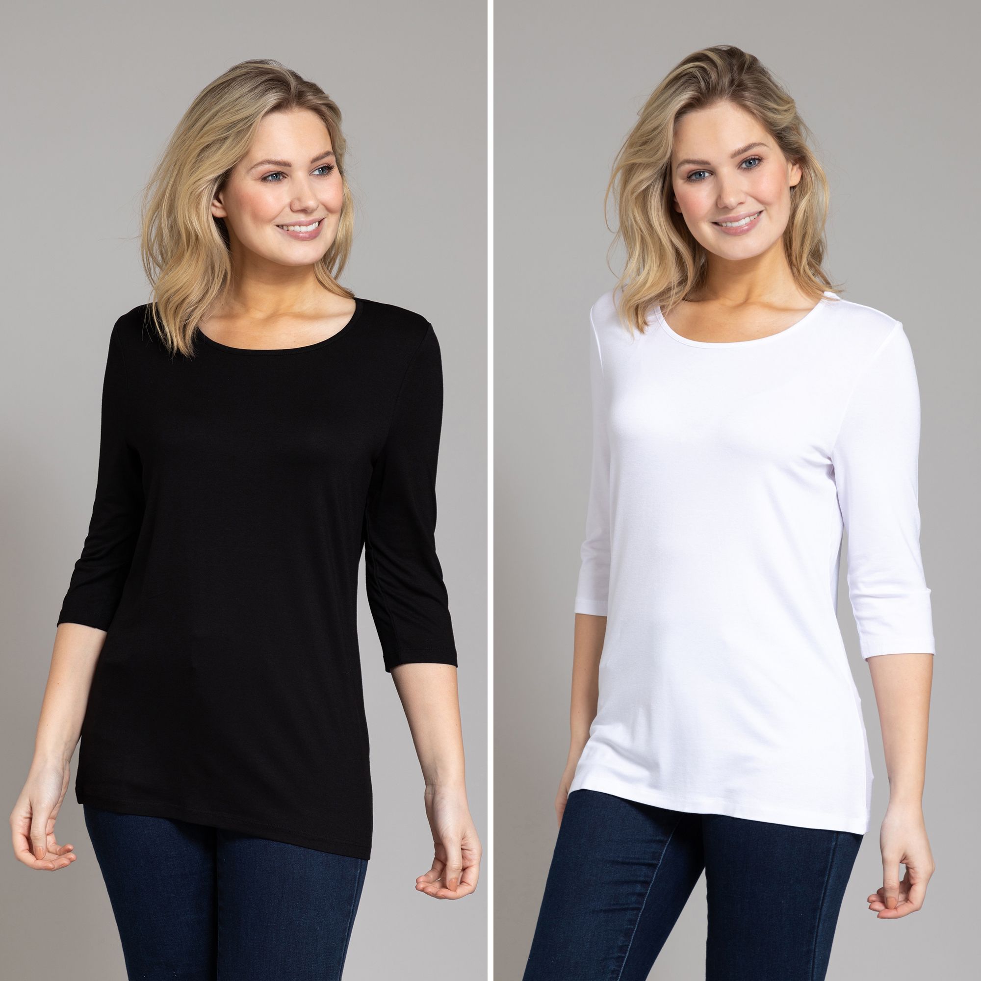 DENIM & CO. 2 Shirts 3/4-Arm Rundhalsausschnitt Farbauswahl