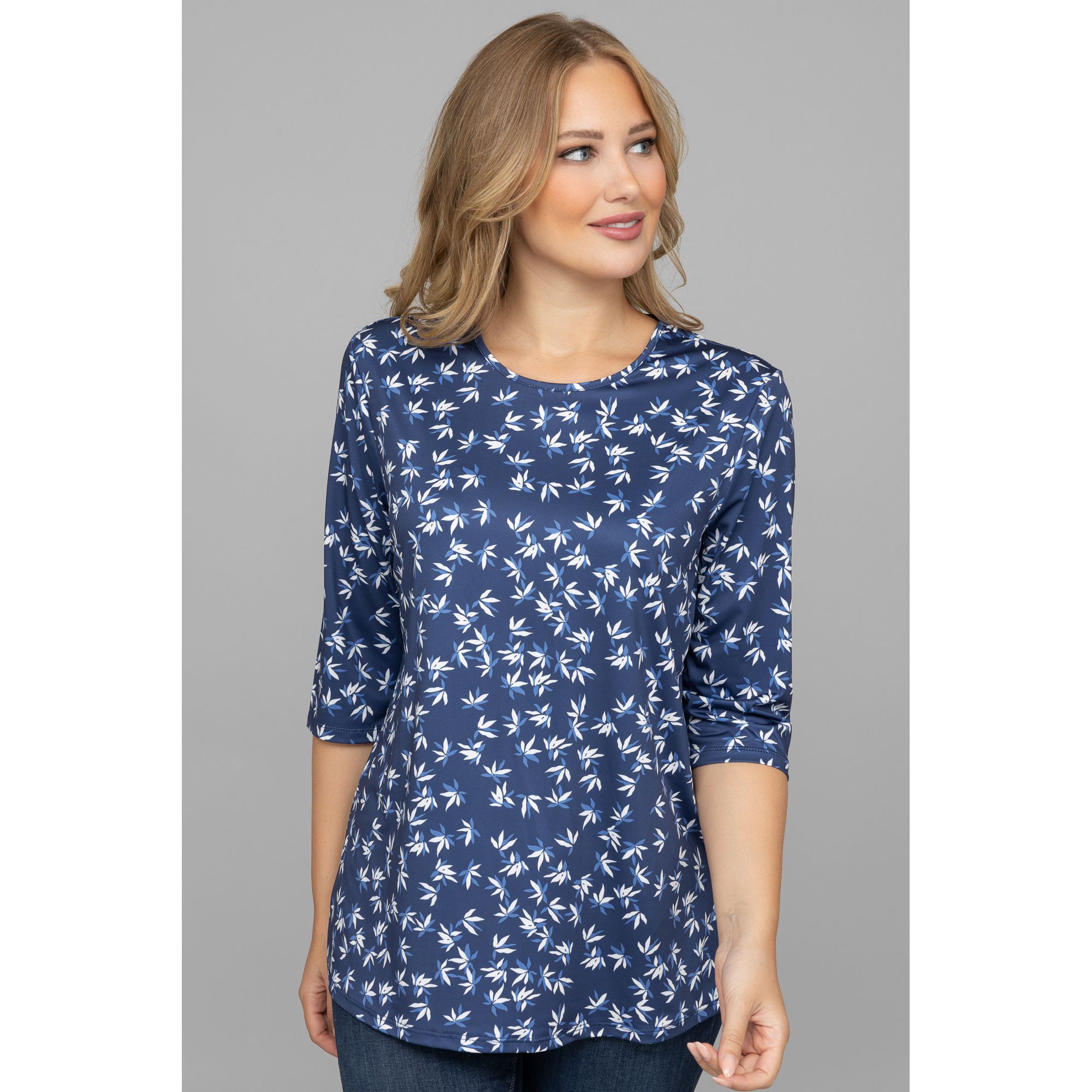 IN-PRINT Shirt, 3/4-Arm Rundhalsausschnitt Seitenschlitze Blumendruck