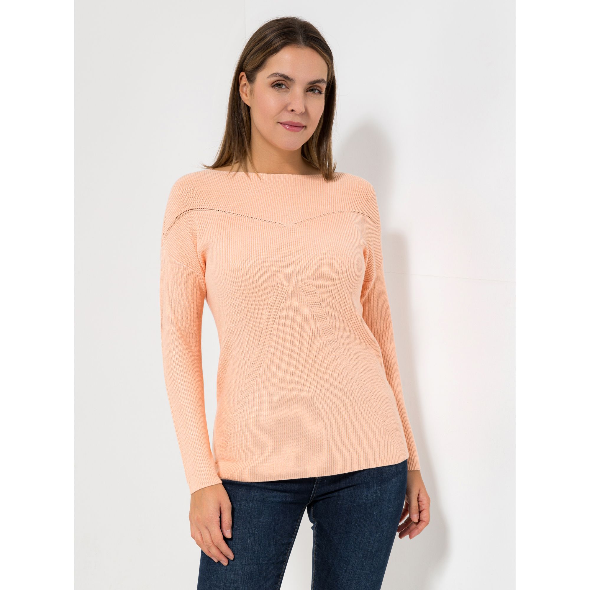 VIA MILANO Pullover, 1/1-Arm U-Boot Ausschnitt Ziernaht figurumspielend