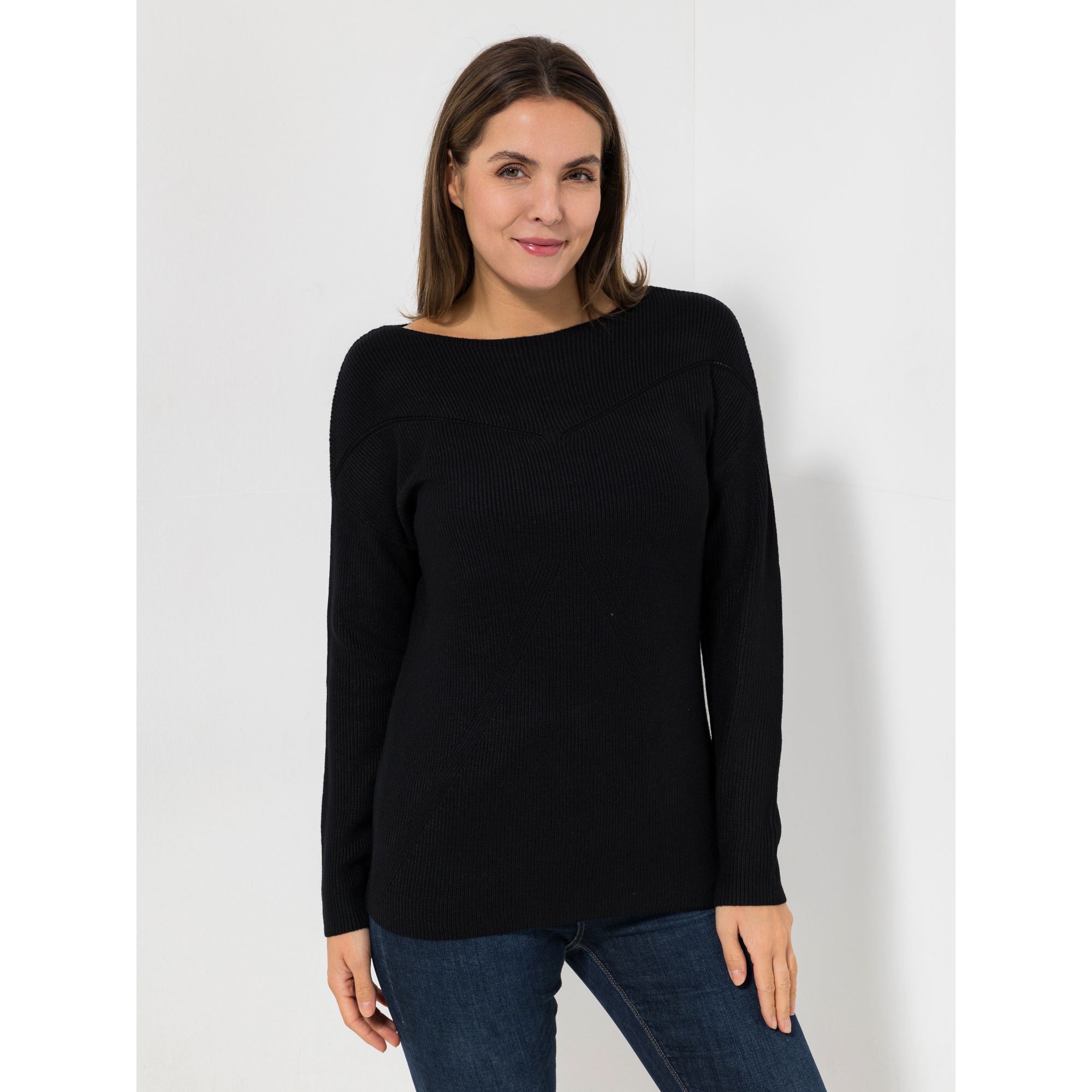 VIA MILANO Pullover, 1/1-Arm U-Boot Ausschnitt Ziernaht figurumspielend