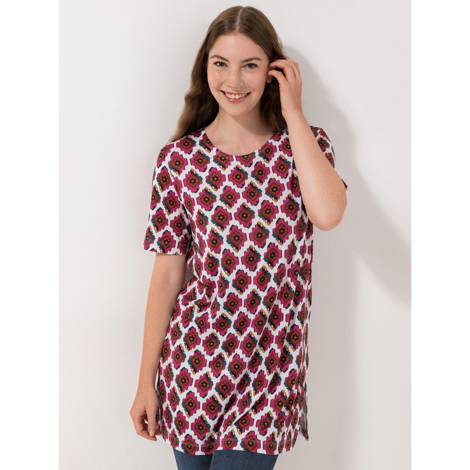 IN-PRINT Tunika, 1/2-Arm Rundhalsausschnitt Seitenschlitze leger-weit