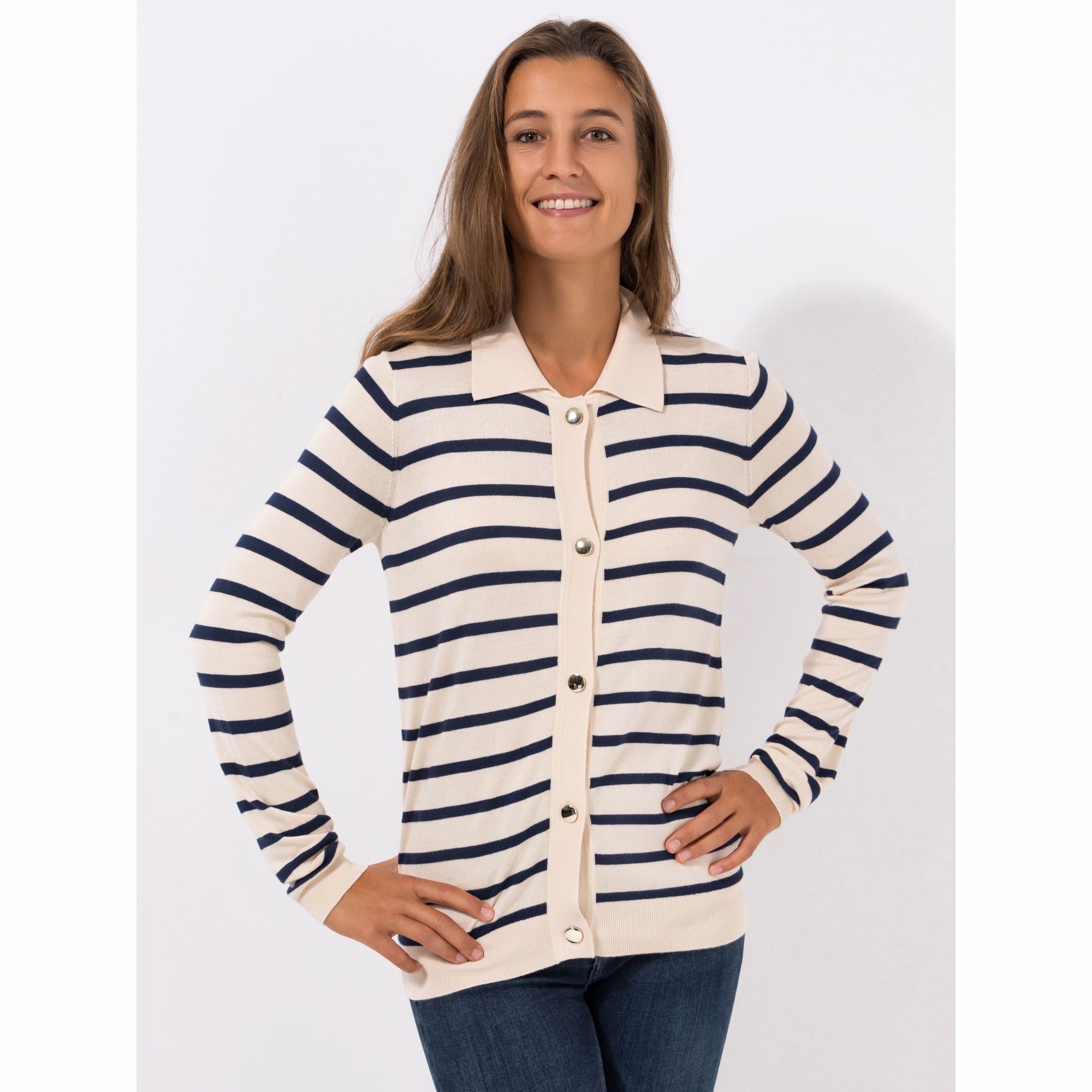 VIA MILANO Cardigan, 1/1-Arm Kragen gestreift Knopfleiste