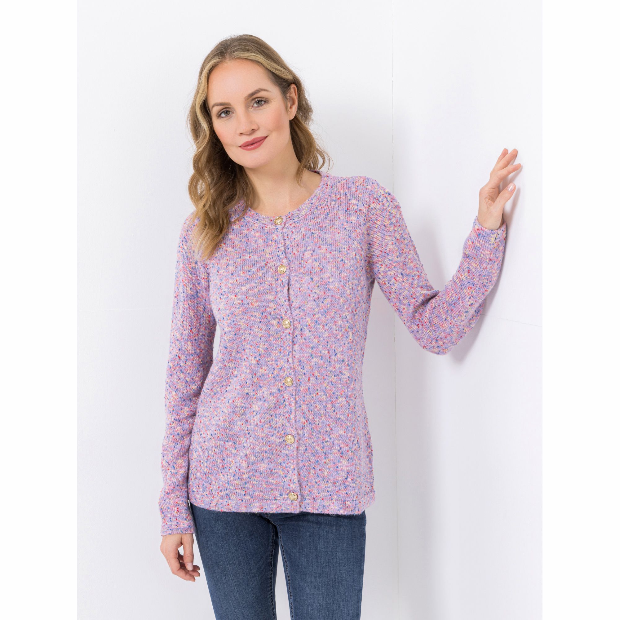 VIA MILANO Strickjacke, 1/1-Arm Rundhalsausschnitt Knopfleiste figurumspielend