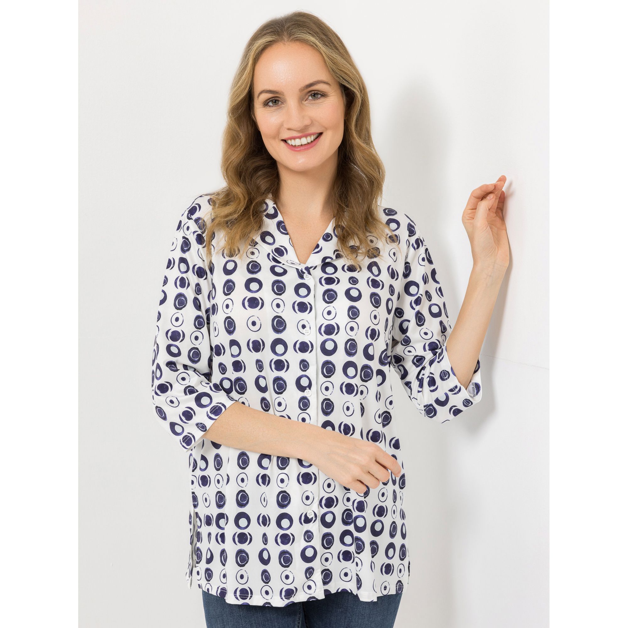 IN-PRINT Bluse 3/4-Arm Knopfleiste bedruckt