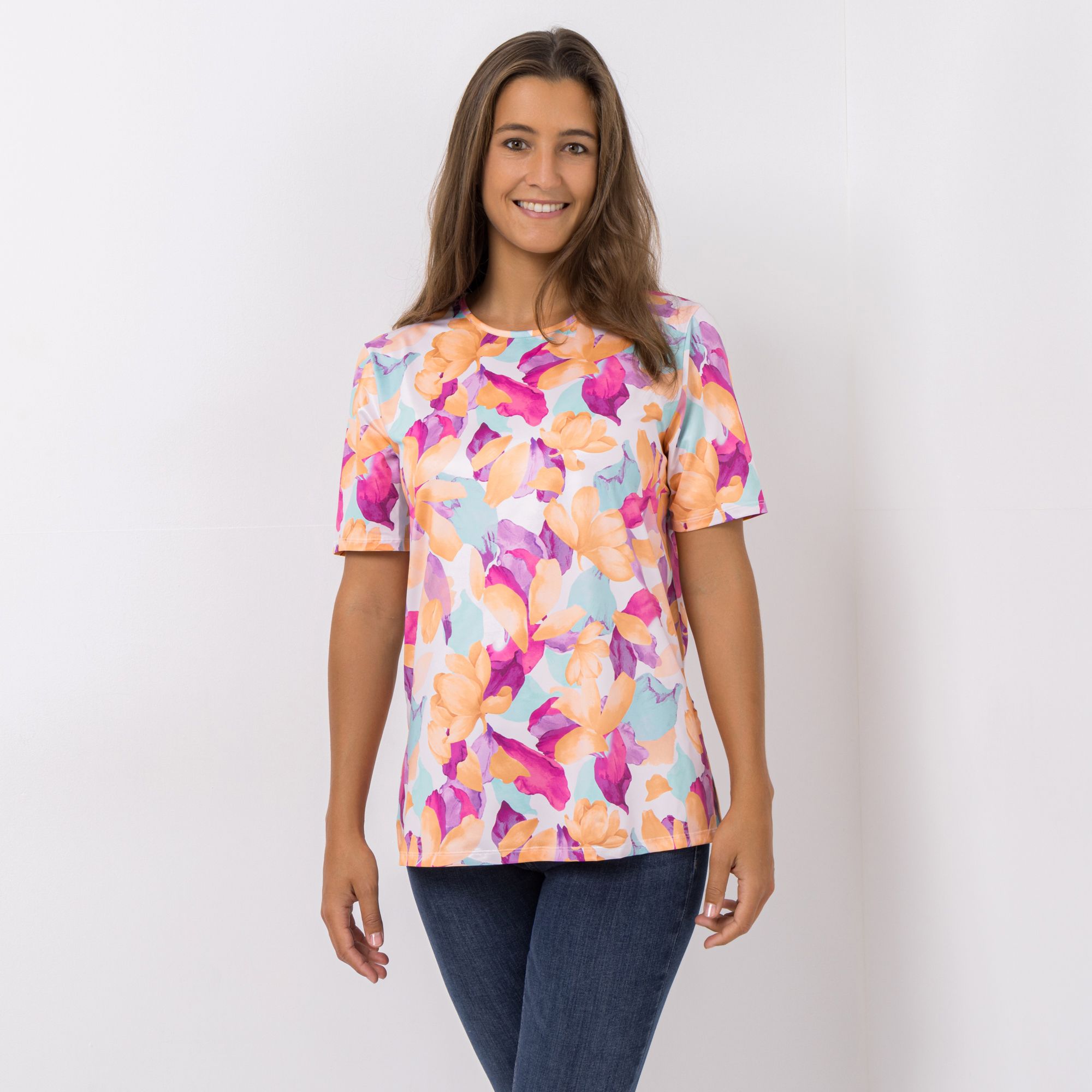 IN-PRINT Jersey-Shirt, 1/2-Arm Rundhalsausschnitt Seitenschlitze Leger weit