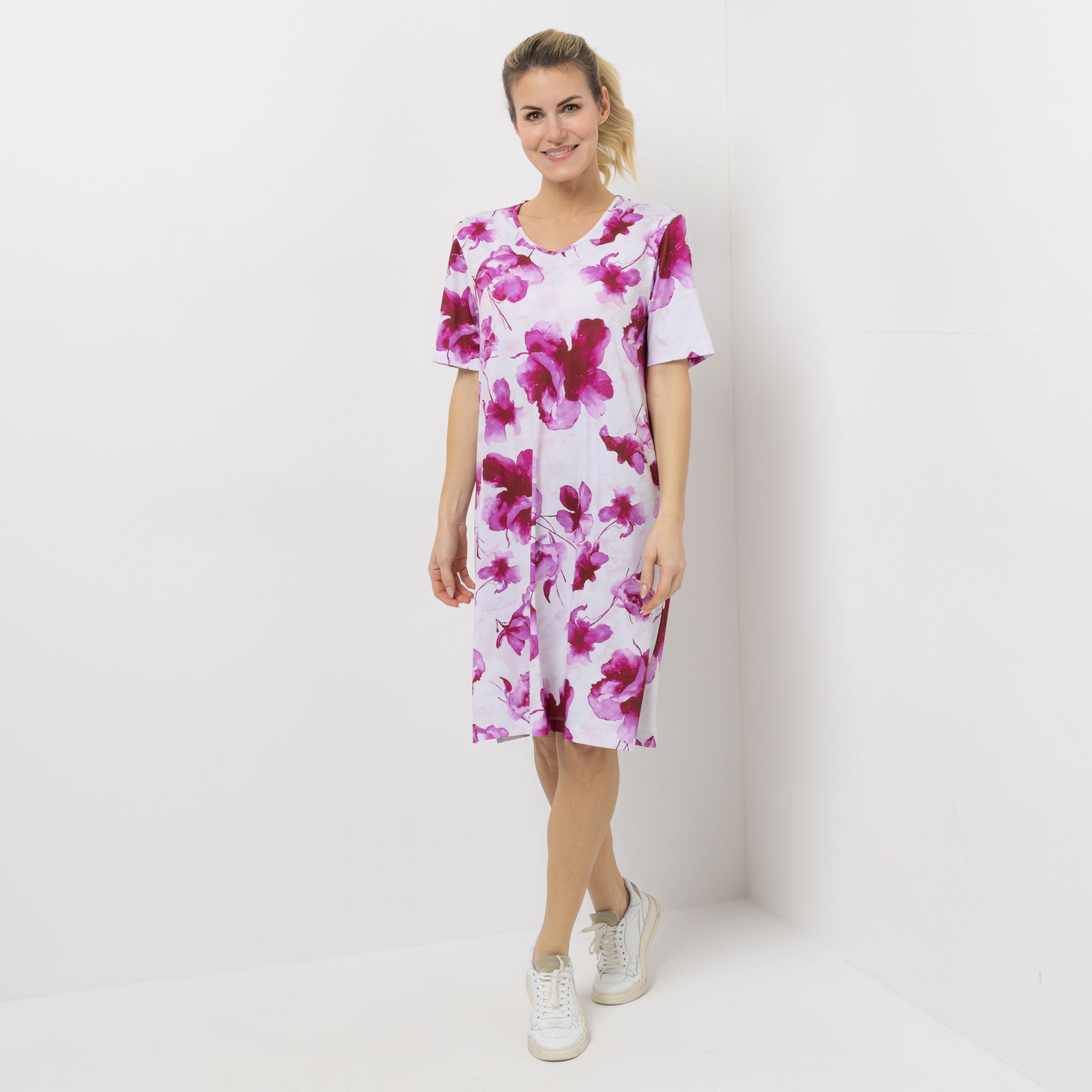 IN-PRINT Kleid, 1/2-Arm V-Ausschnitt Seitenschlitze