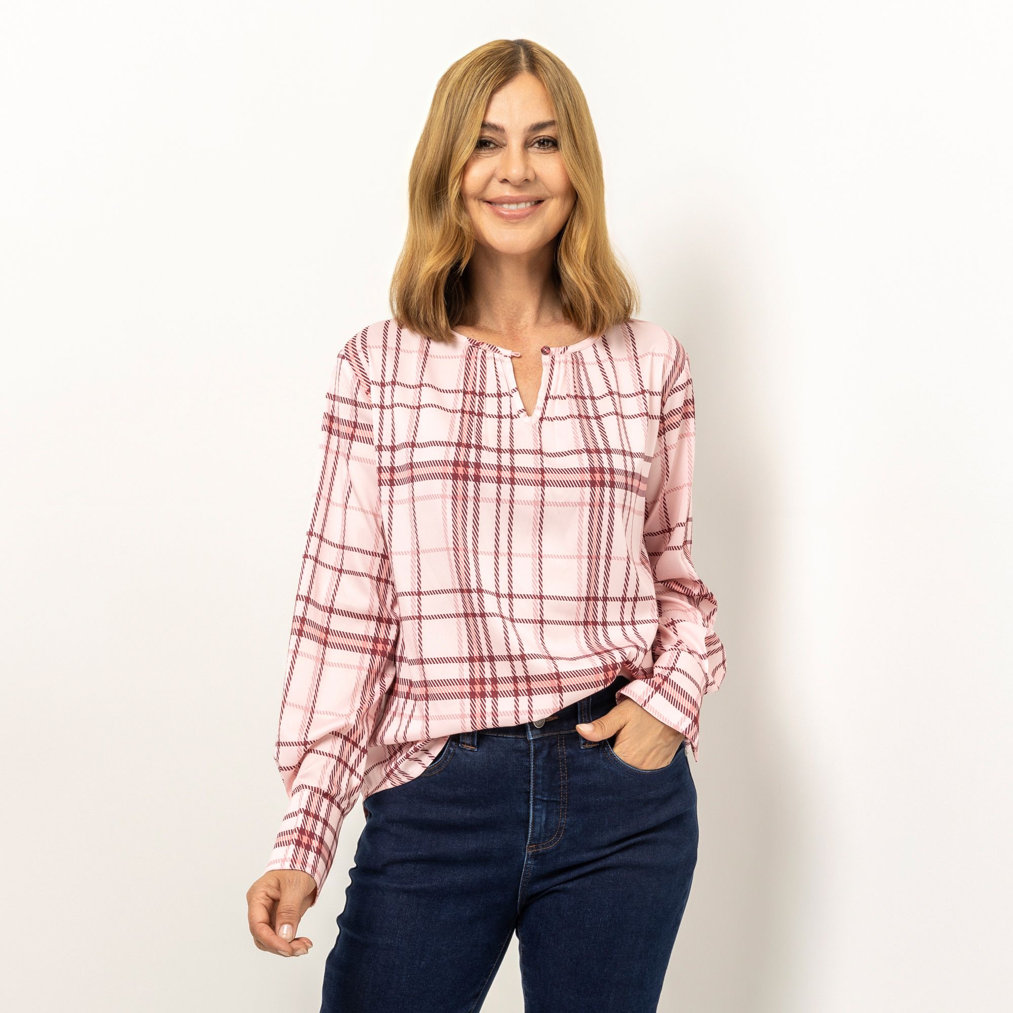 BRUCE DARNELL Bluse, langarm Rundhals Faltendetails leger weit