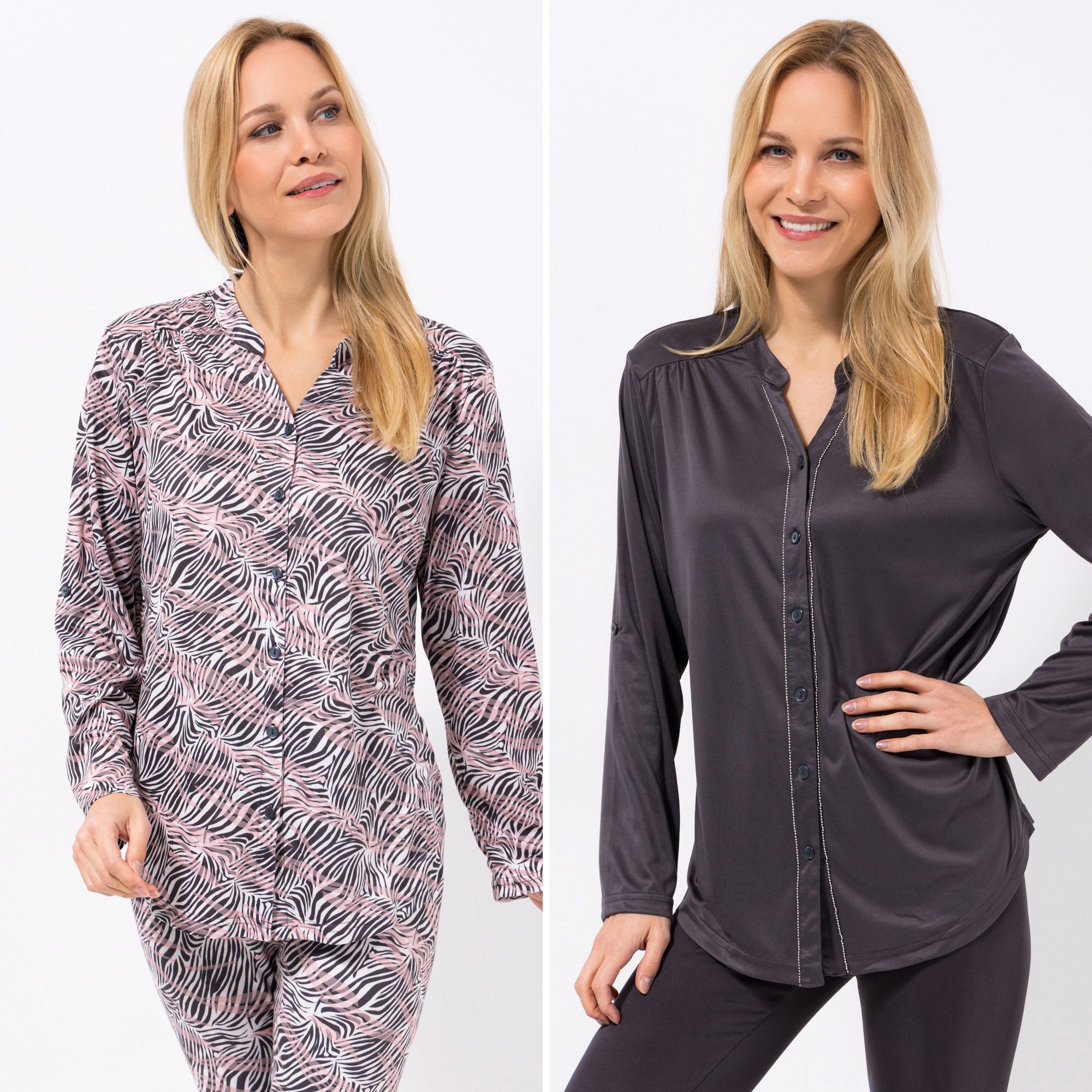 JERYMOOD HOMEWEAR 2 Blusenshirts Mikrofaser 1/1-Arm uni & bedruckt