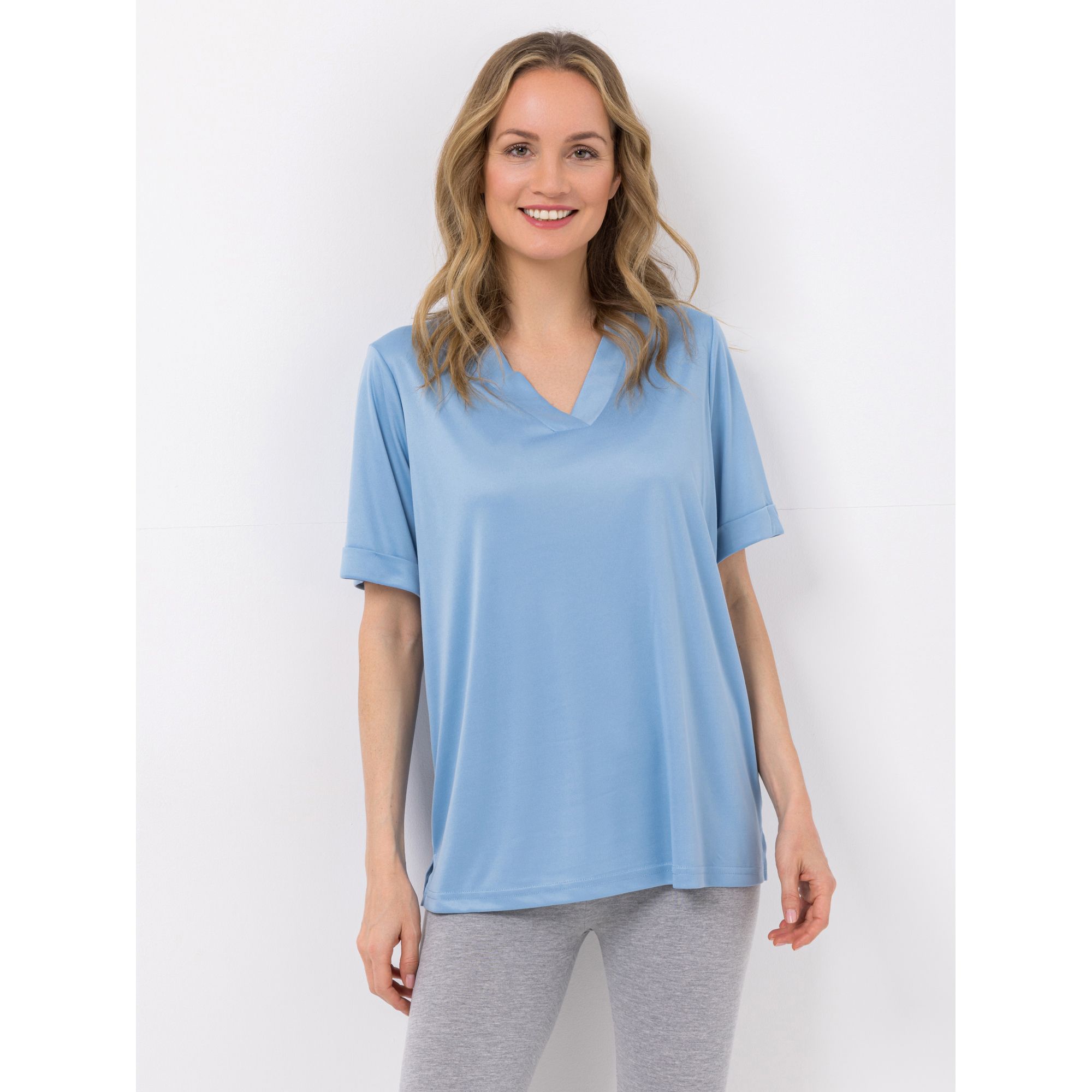 JERYMOOD HOMEWEAR Shirt, 1/2-Arm Mikrofaser V-Ausschnitt gekrempelte Ärmel