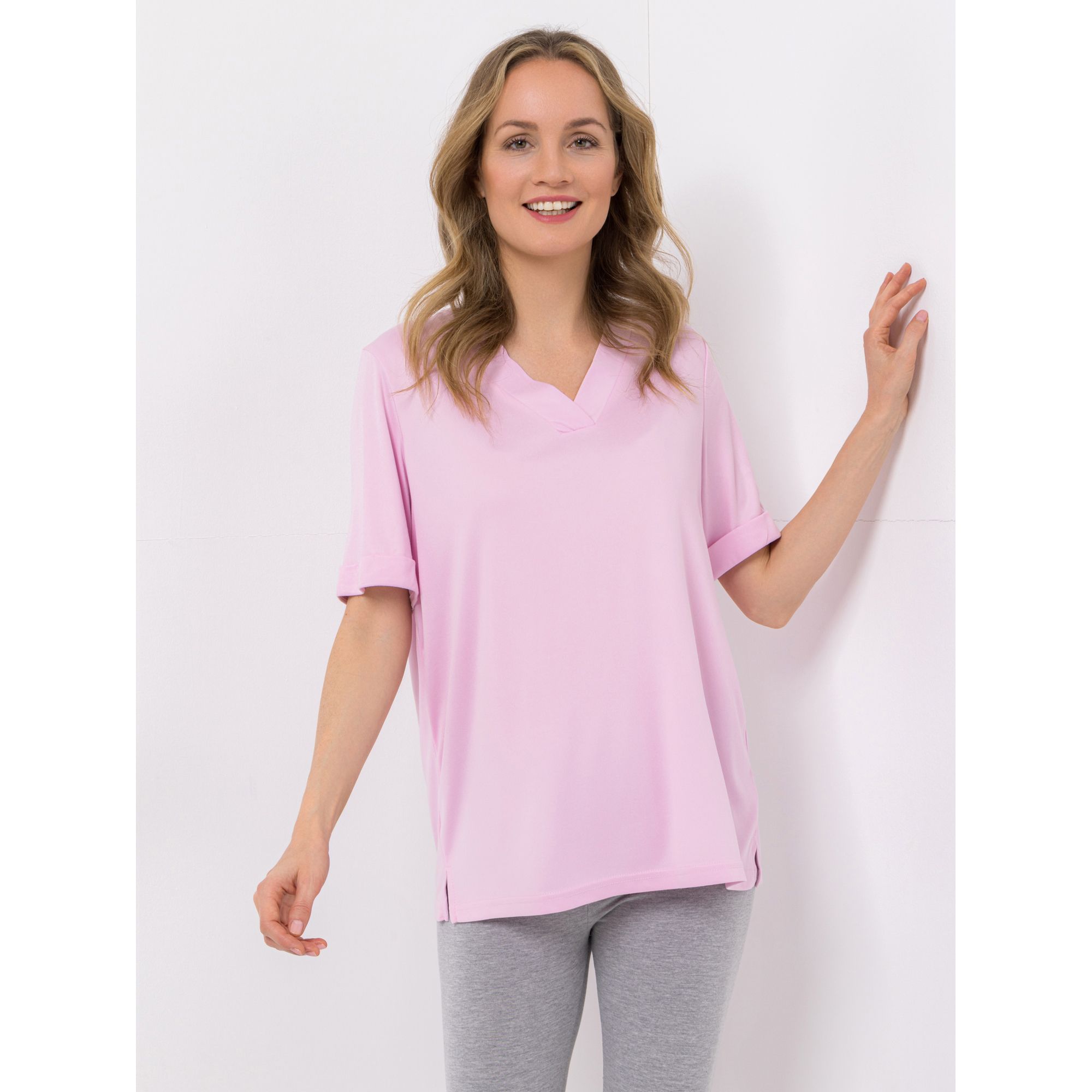 JERYMOOD HOMEWEAR Shirt, 1/2-Arm Mikrofaser V-Ausschnitt gekrempelte Ärmel