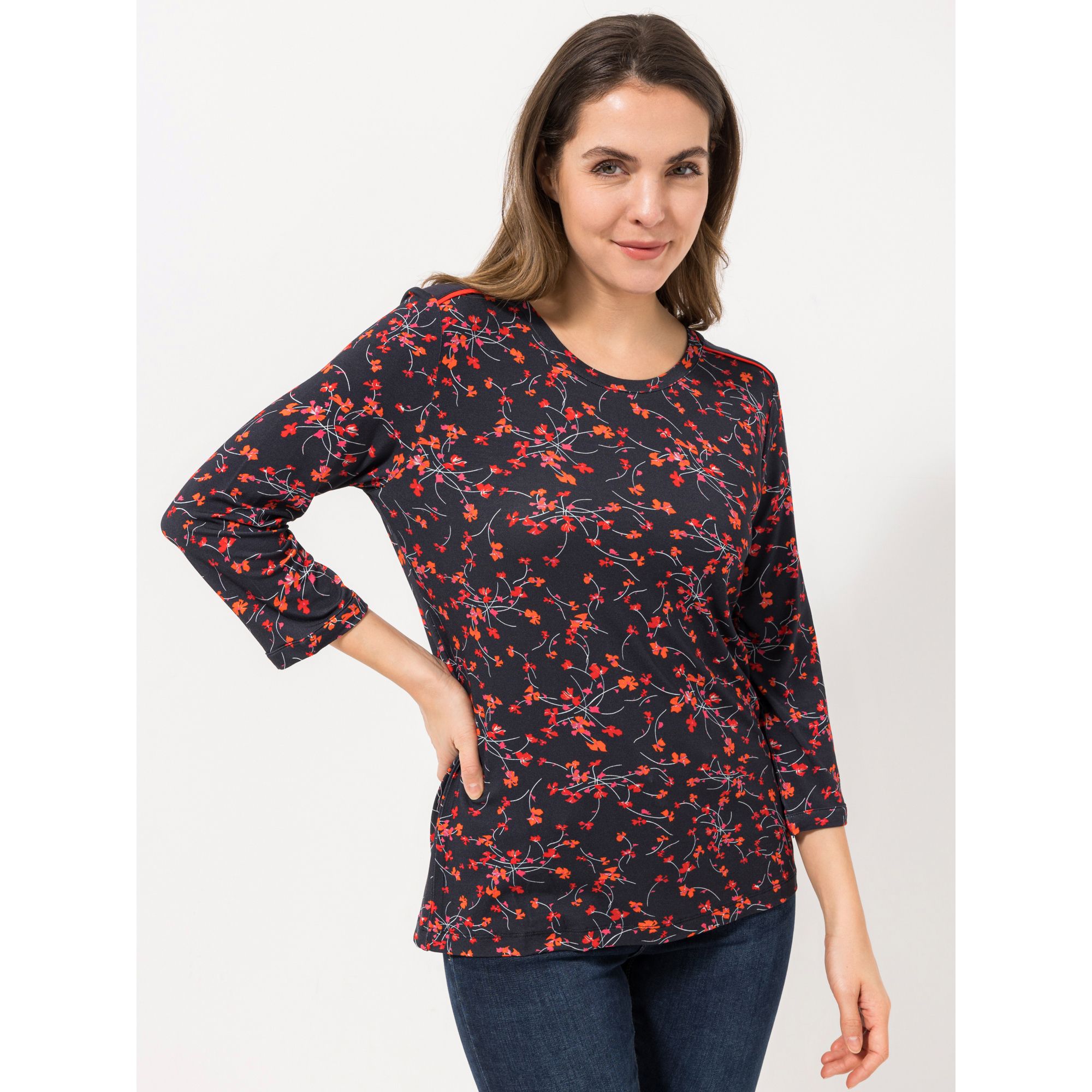 DENIM & CO. Shirt 3/4-Arm Rundhalsausschnitt geblümt