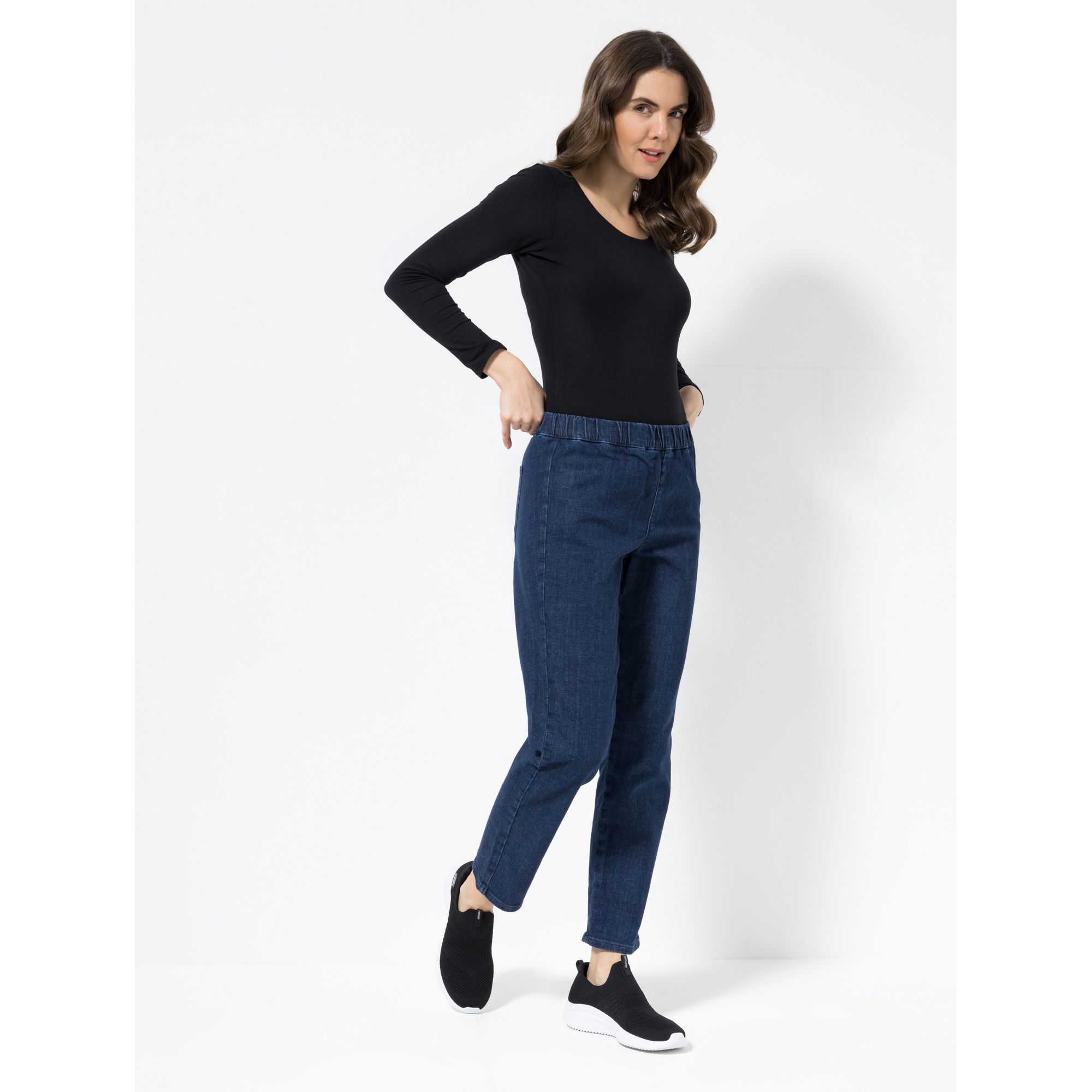 DENIM & CO. Jeanshose knöchellang Rundumdehnbund 2 aufgesetzte Taschen