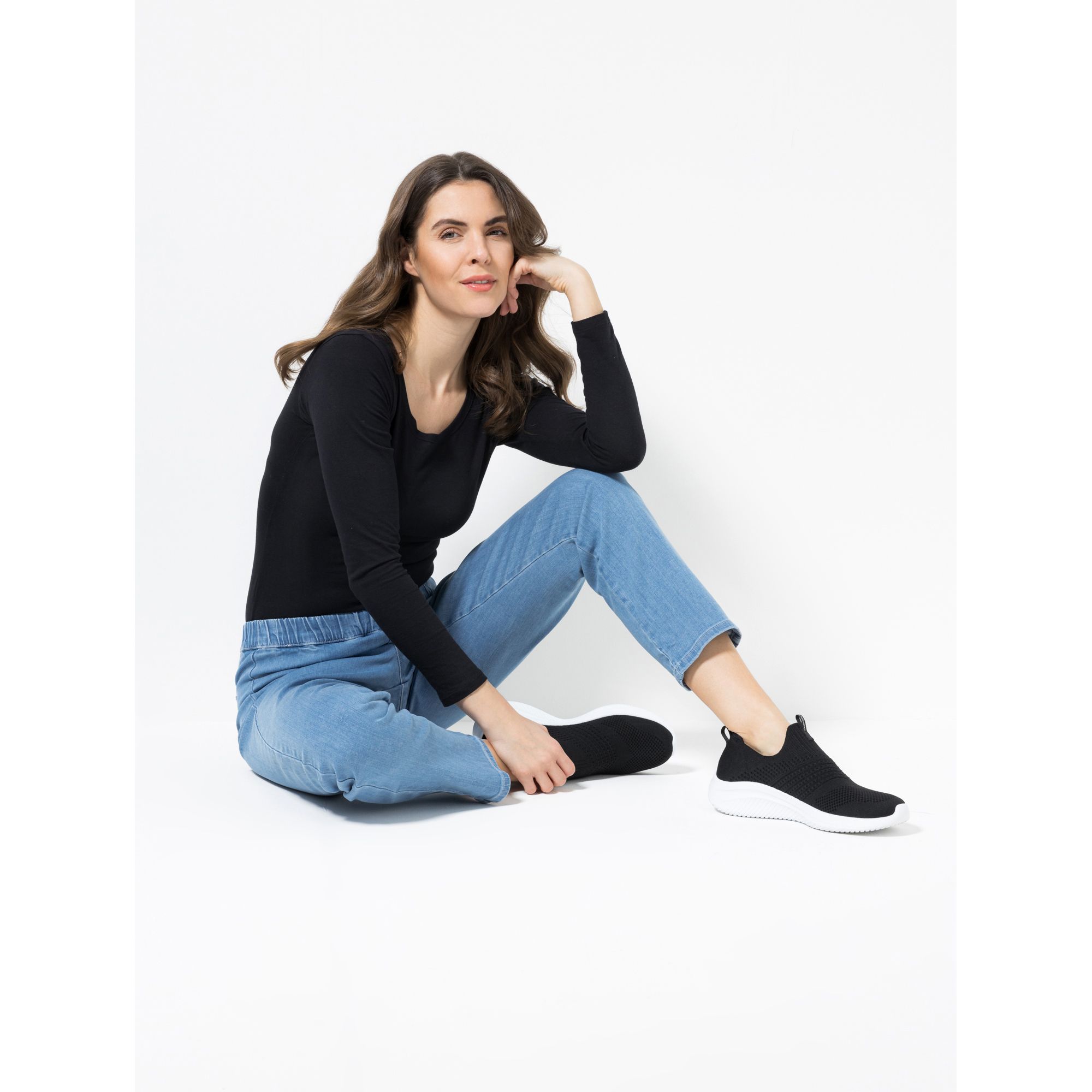 DENIM & CO. Jeanshose knöchellang Rundumdehnbund 2 aufgesetzte Taschen