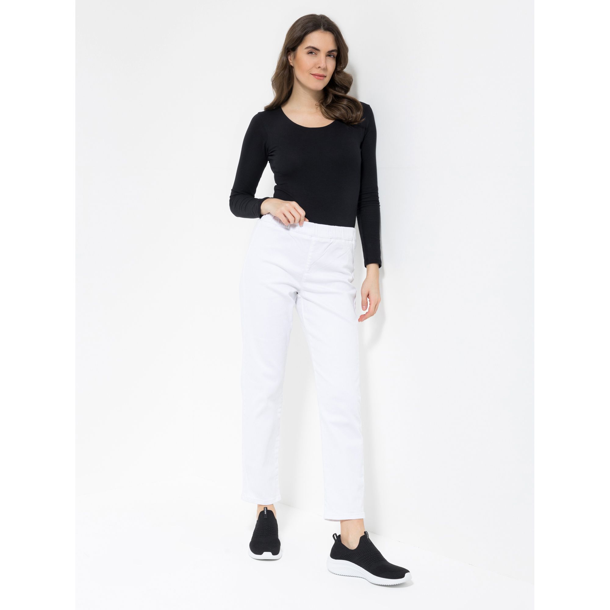 DENIM & CO. Jeanshose knöchellang Rundumdehnbund 2 aufgesetzte Taschen