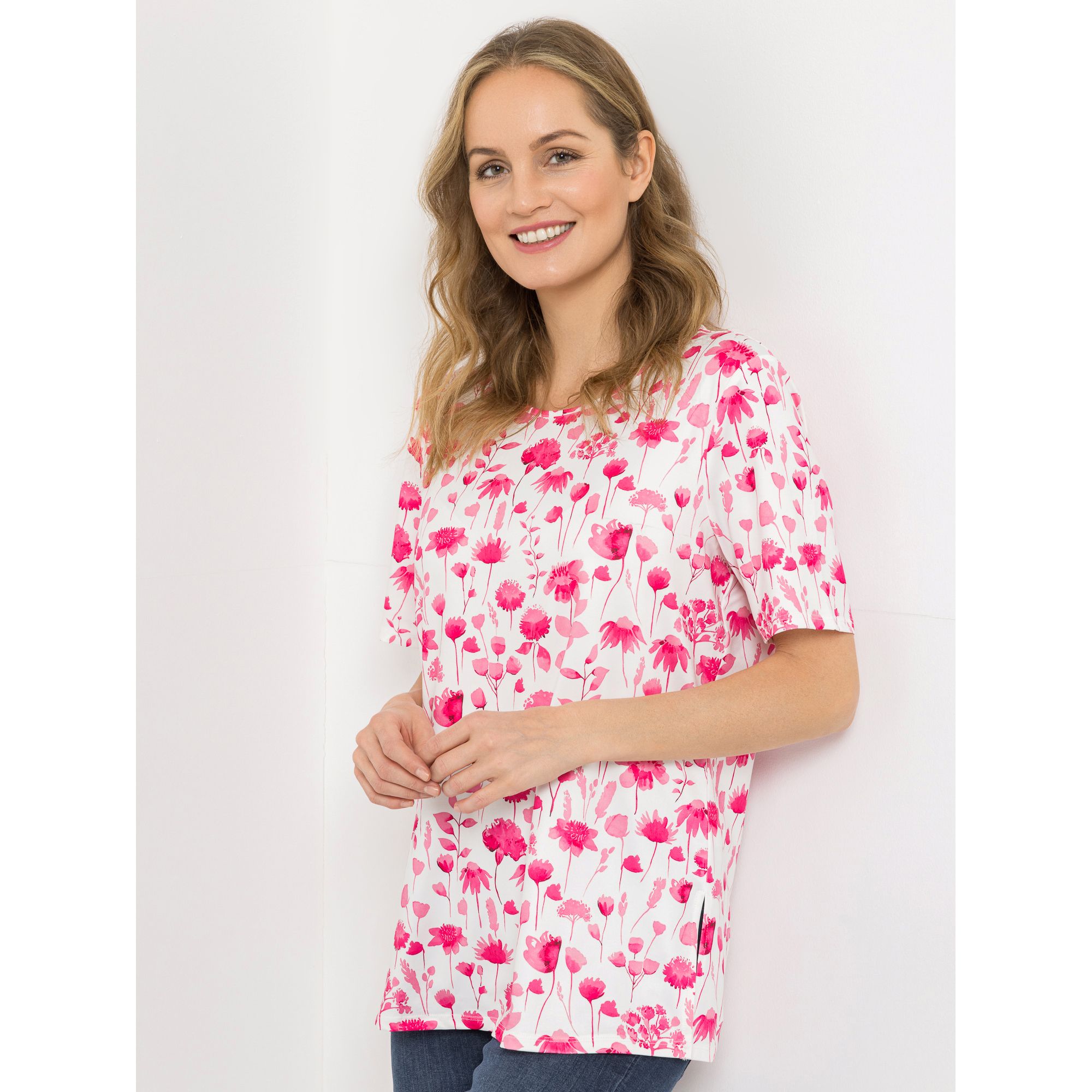 IN-PRINT Shirt 1/2-Arm Rundhalsausschnitt Blumendruck