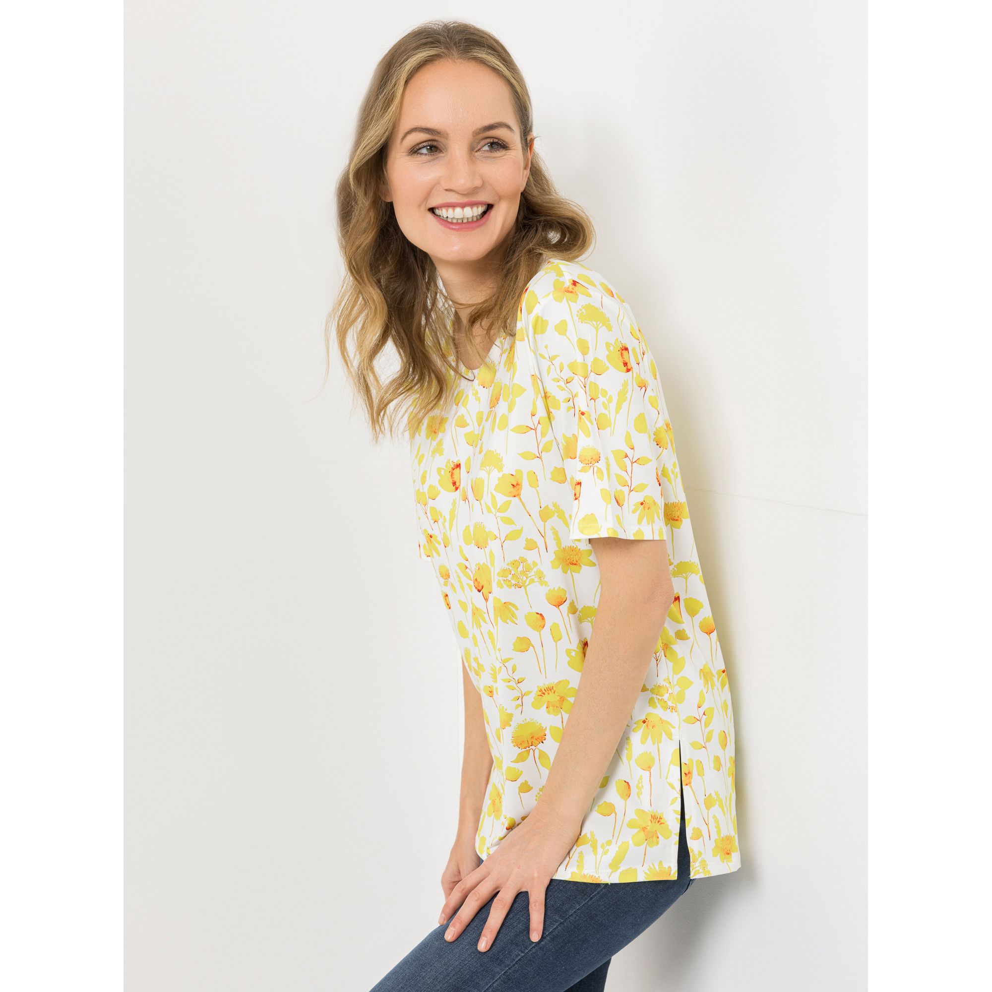 IN-PRINT Shirt 1/2-Arm Rundhalsausschnitt Blumendruck