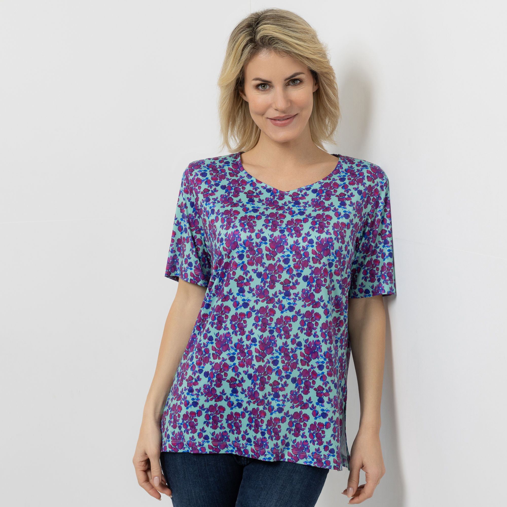 IN-PRINT Shirt, 1/2-Arm Herzausschnitt Seitenschlitze