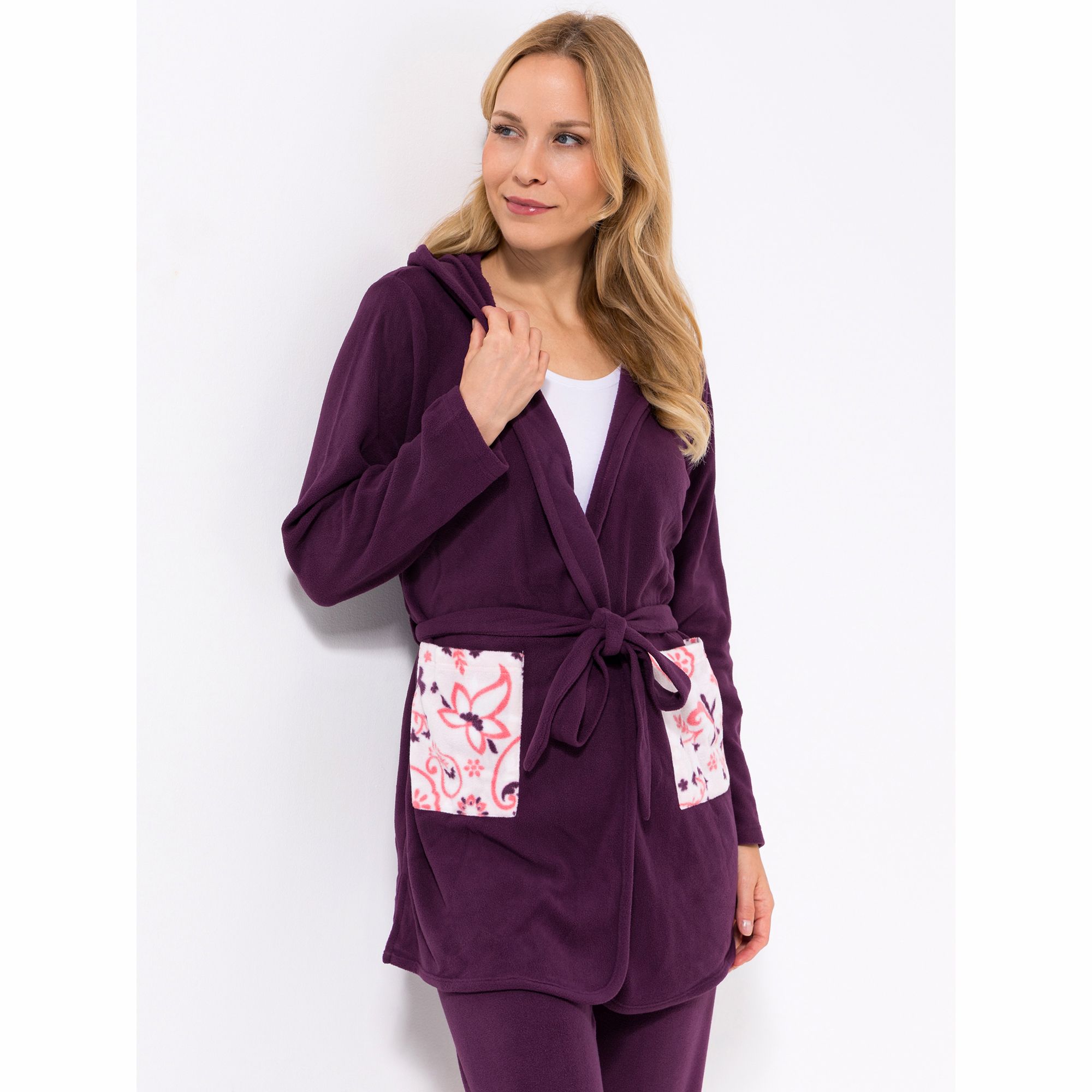 POLARSTERN HOMEWEAR Cardigan Mikrofaser Fleece Kapuze Seitenschlitze