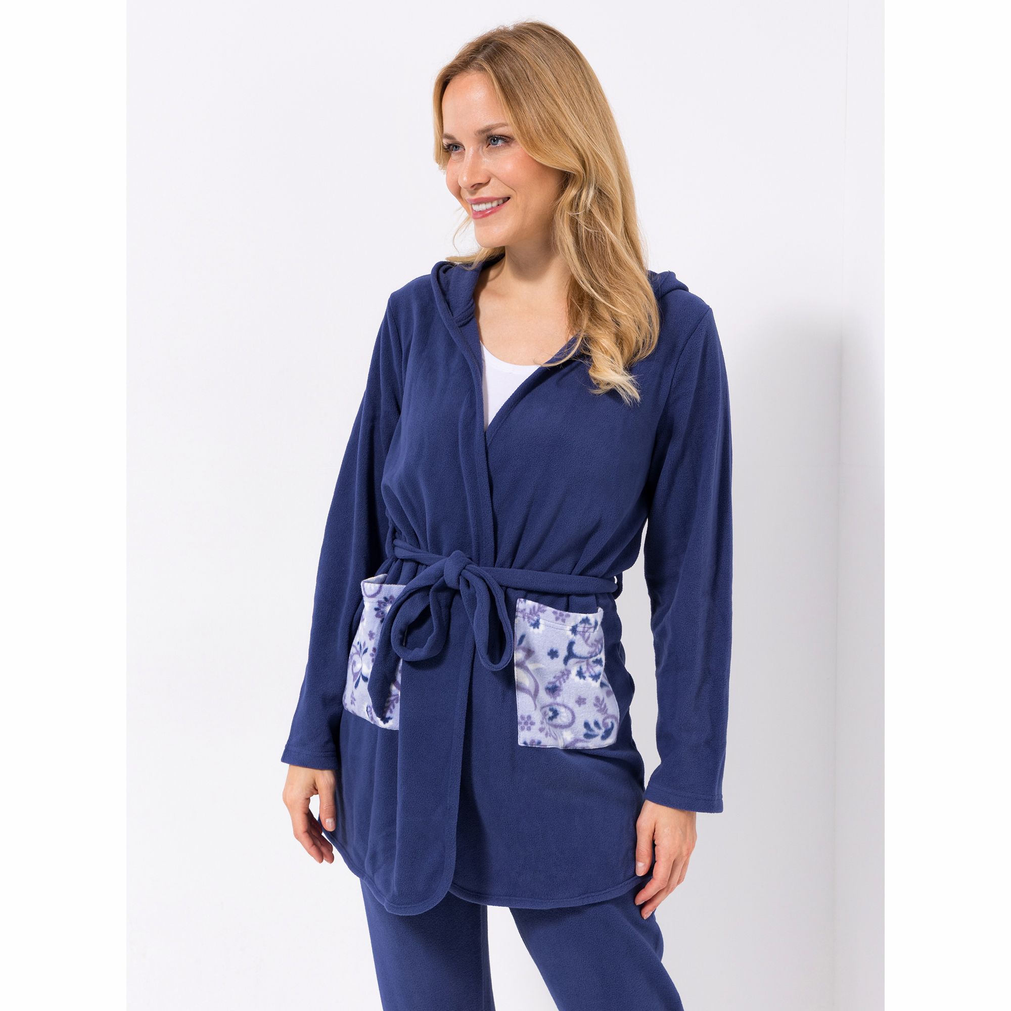 POLARSTERN HOMEWEAR Cardigan Mikrofaser Fleece Kapuze Seitenschlitze