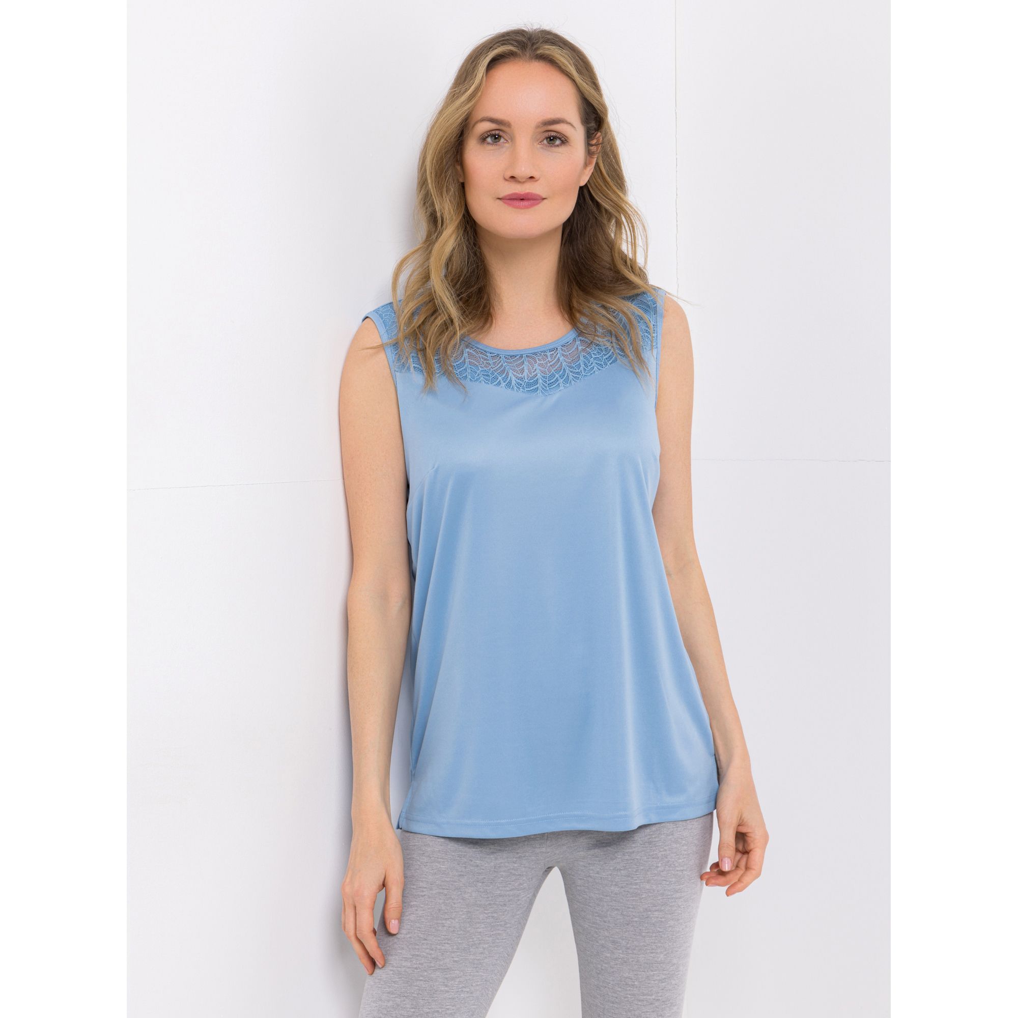 JERYMOOD HOMEWEAR Top, ohne Arm Mikrofaser Rundhalsausschnitt mit Spitzendetails