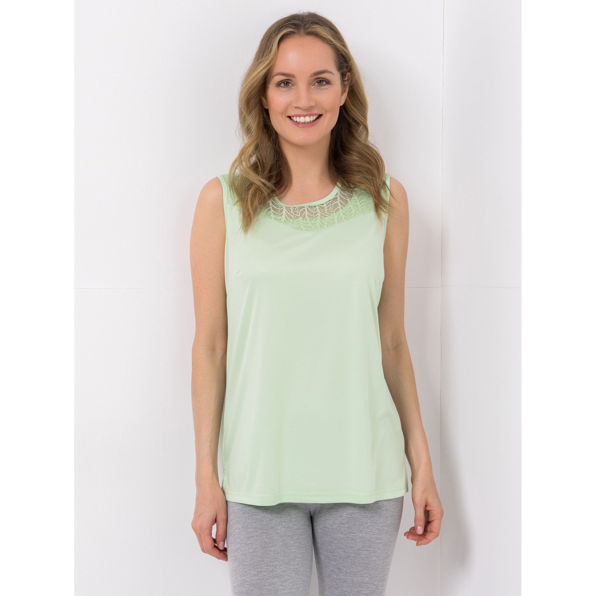 JERYMOOD HOMEWEAR Top, ohne Arm Mikrofaser Rundhalsausschnitt mit Spitzendetails
