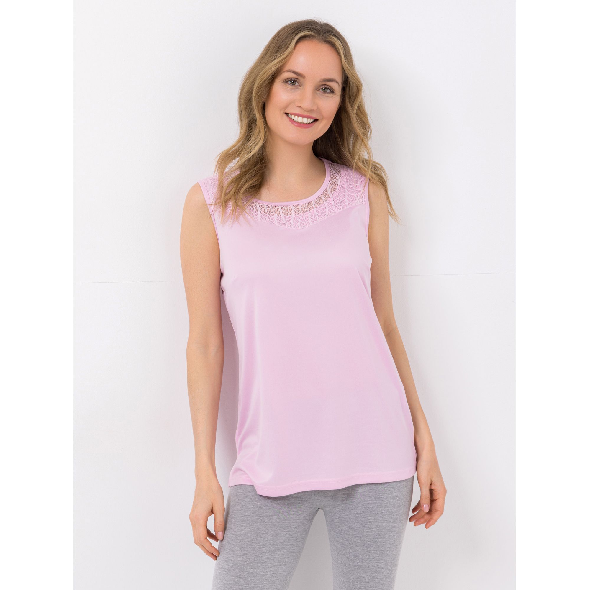 JERYMOOD HOMEWEAR Top, ohne Arm Mikrofaser Rundhalsausschnitt mit Spitzendetails
