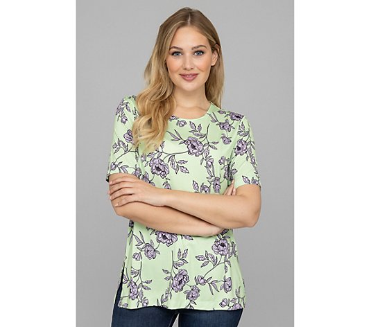 IN-PRINT Shirt, 1/2-Arm Rundhalsausschnitt Seitenschlitze Blumendruck