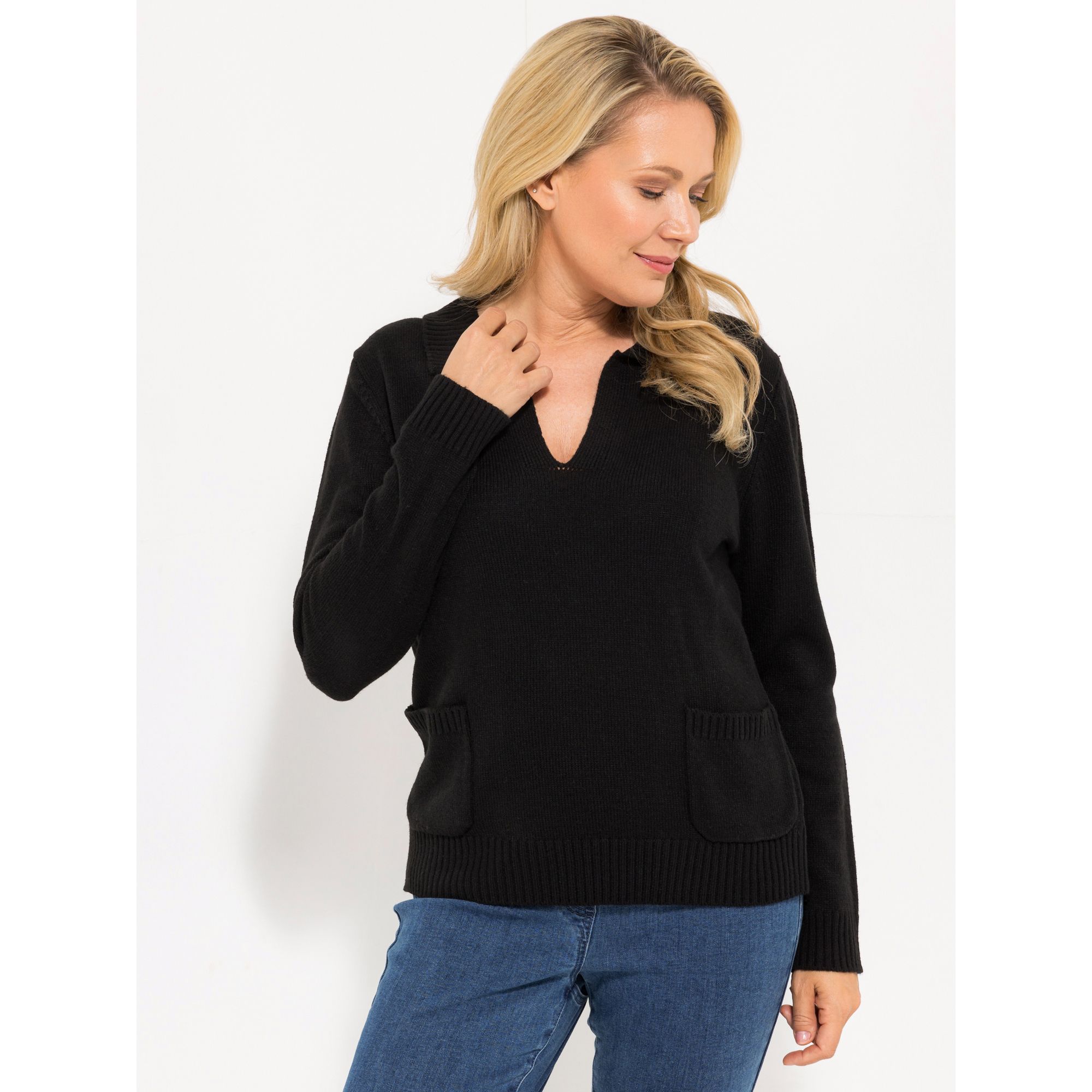 CASHMASOFT Pullover, 1/1-Arm Polokragen aufgesetzte Taschen figurumspielend