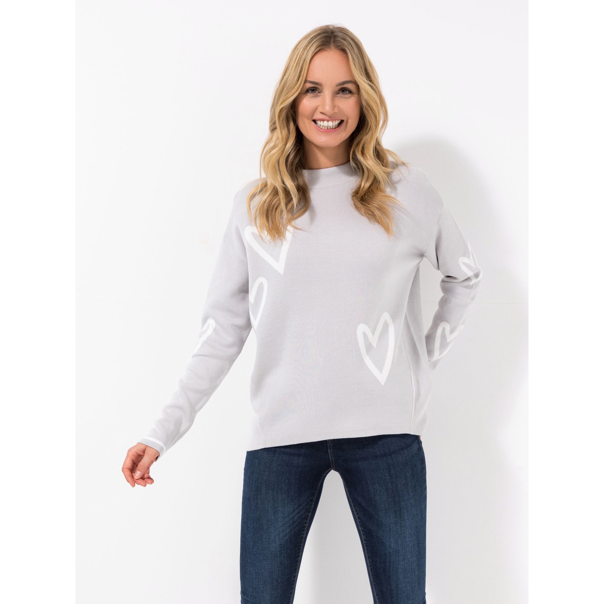 LIEBLINGSSTÜCK® Pullover, 1/1-Arm niedriger Stehkragen Herz-Intarsien hüftumspielend