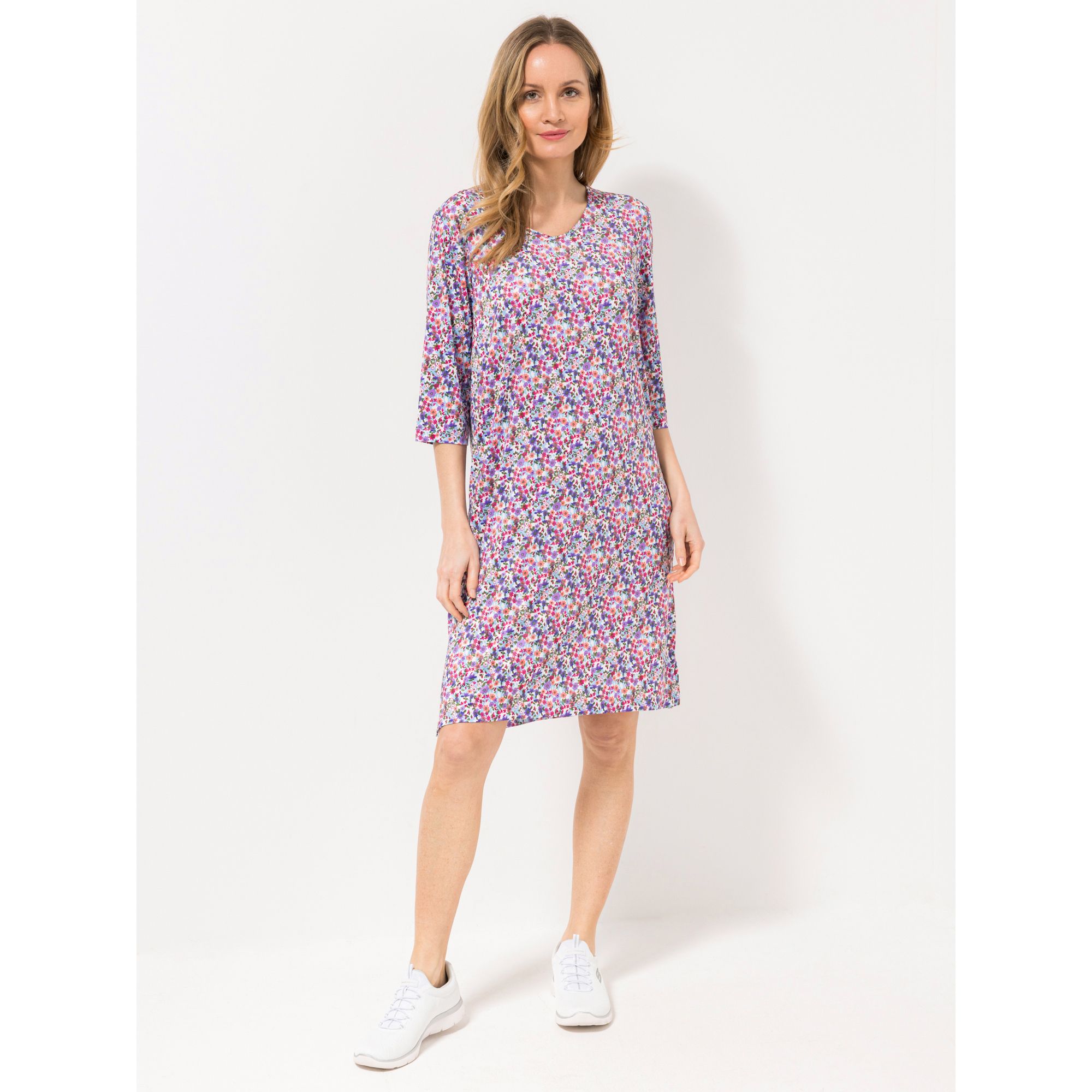 IN-PRINT Kleid, 3/4-Arm V-Ausschnitt Seitenschlitze Blumendruck