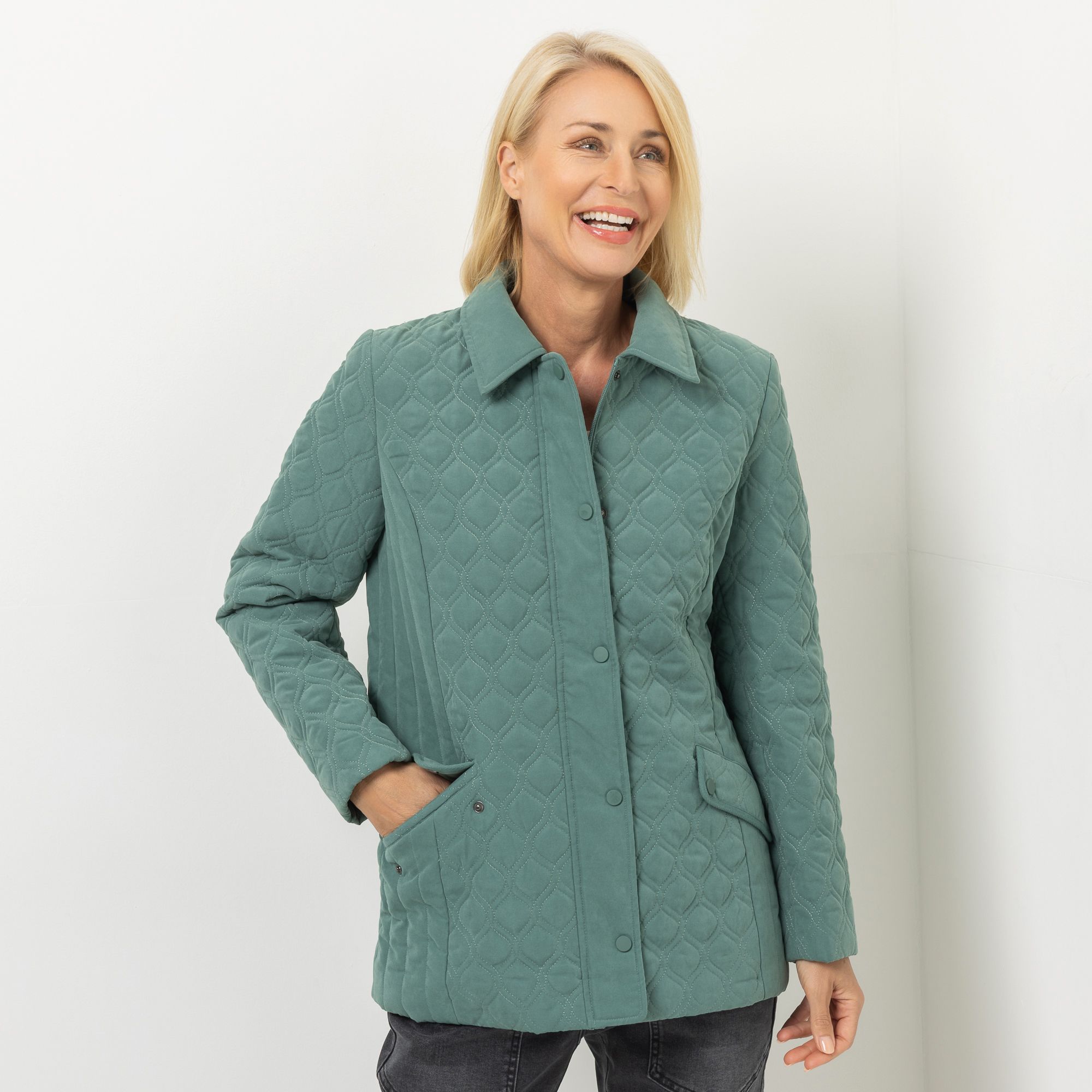 CENTIGRADE leichte Steppjacke Velours-Optik 2-Wege-Reißverschluss Druckknopfleiste