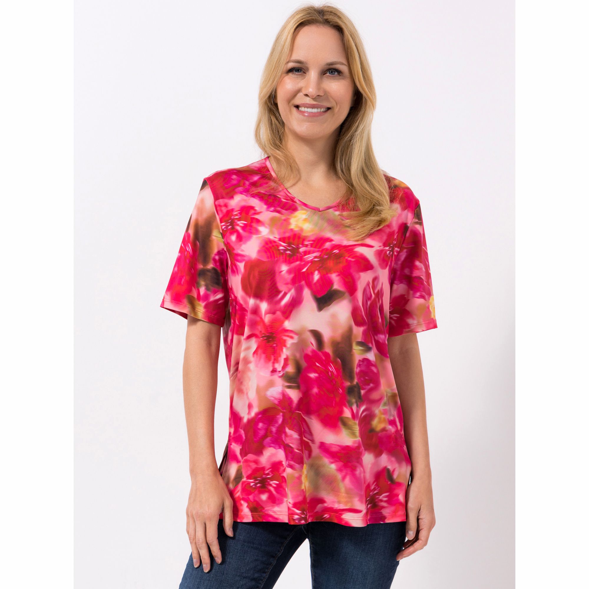 IN-PRINT Shirt, 1/2-Arm V-Ausschnitt Seitenschlitze leger-weit