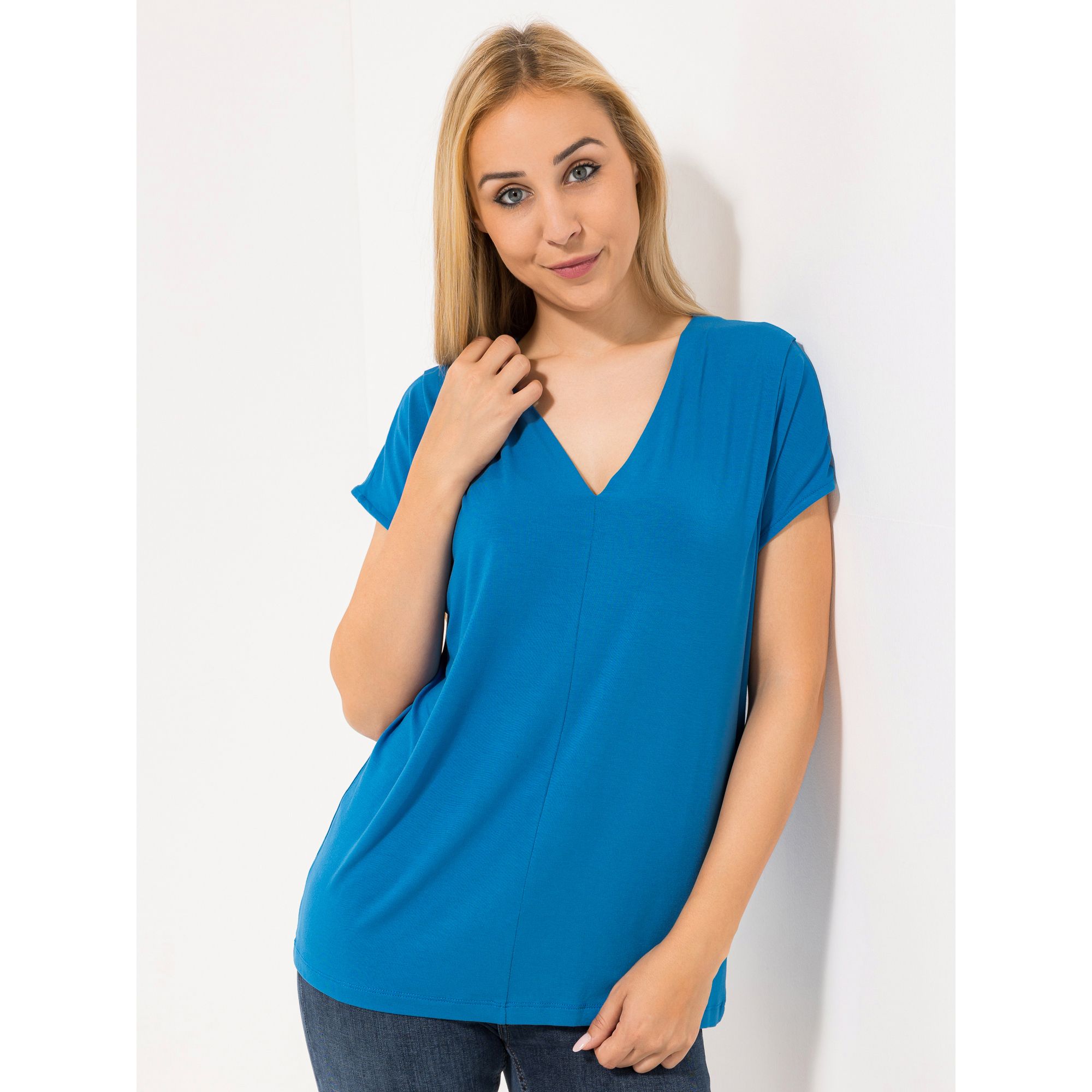 VIA MILANO Shirt, 1/2-Arm mit ECOVERO Viskose V-Ausschnitt Figurumspielend