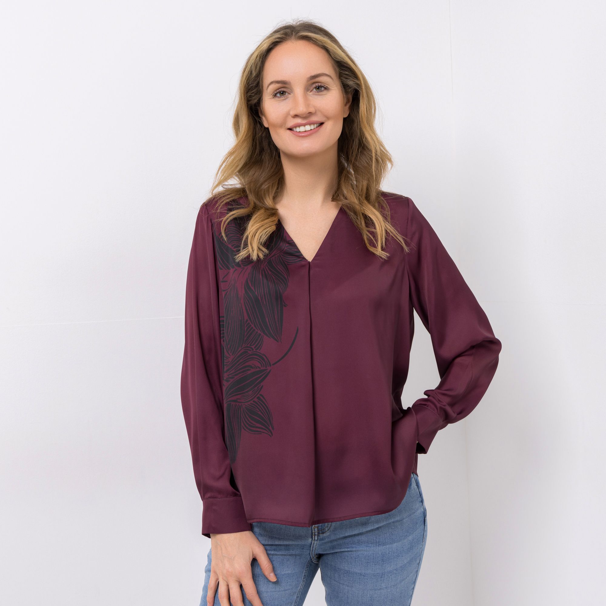 AMINATI® Bluse, 1/1-Arm V-Ausschnitt Seitenschlitze Blumen-Druck