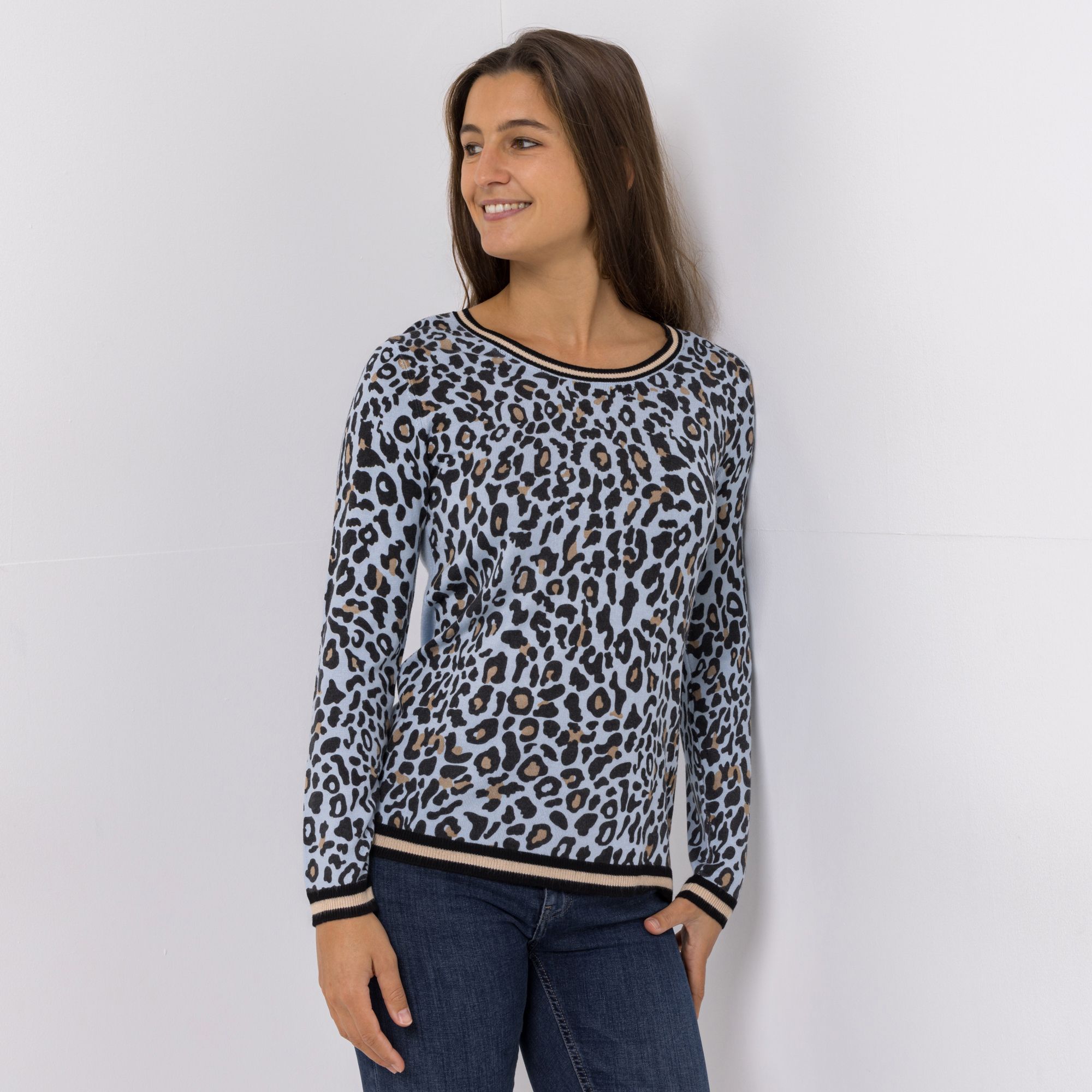 CASHMASOFT Pullover Rundhalsausschnitt Cashmeregriff Animal-Druck