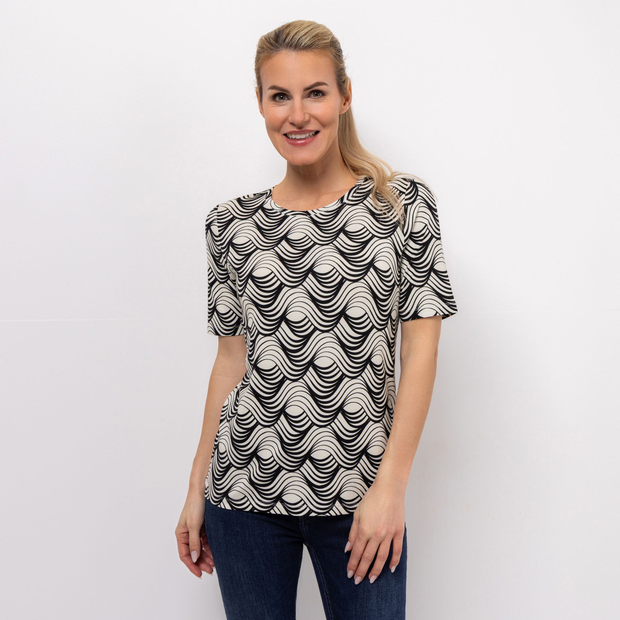 VIA MILANO Shirt, 1/2-Arm Rundhalsausschnitt Allover-print figurumspielend