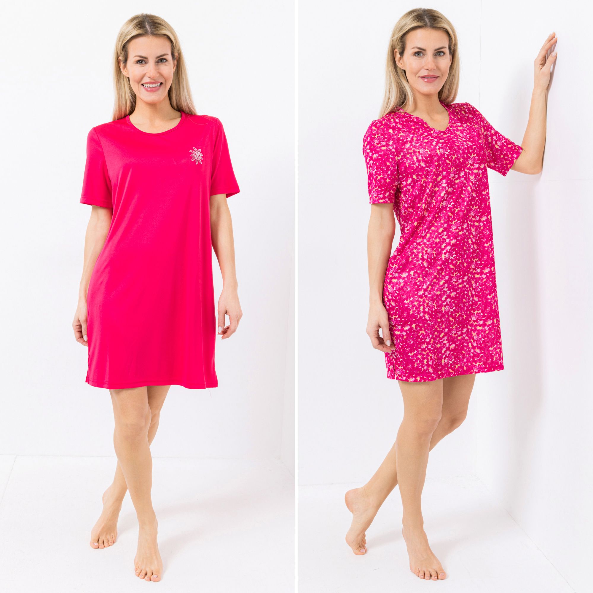 LITTLE ROSE 2 Bigshirts, 1/2-Arm Mikrofaser Seitenschlitze 1x uni, 1x bedruckt