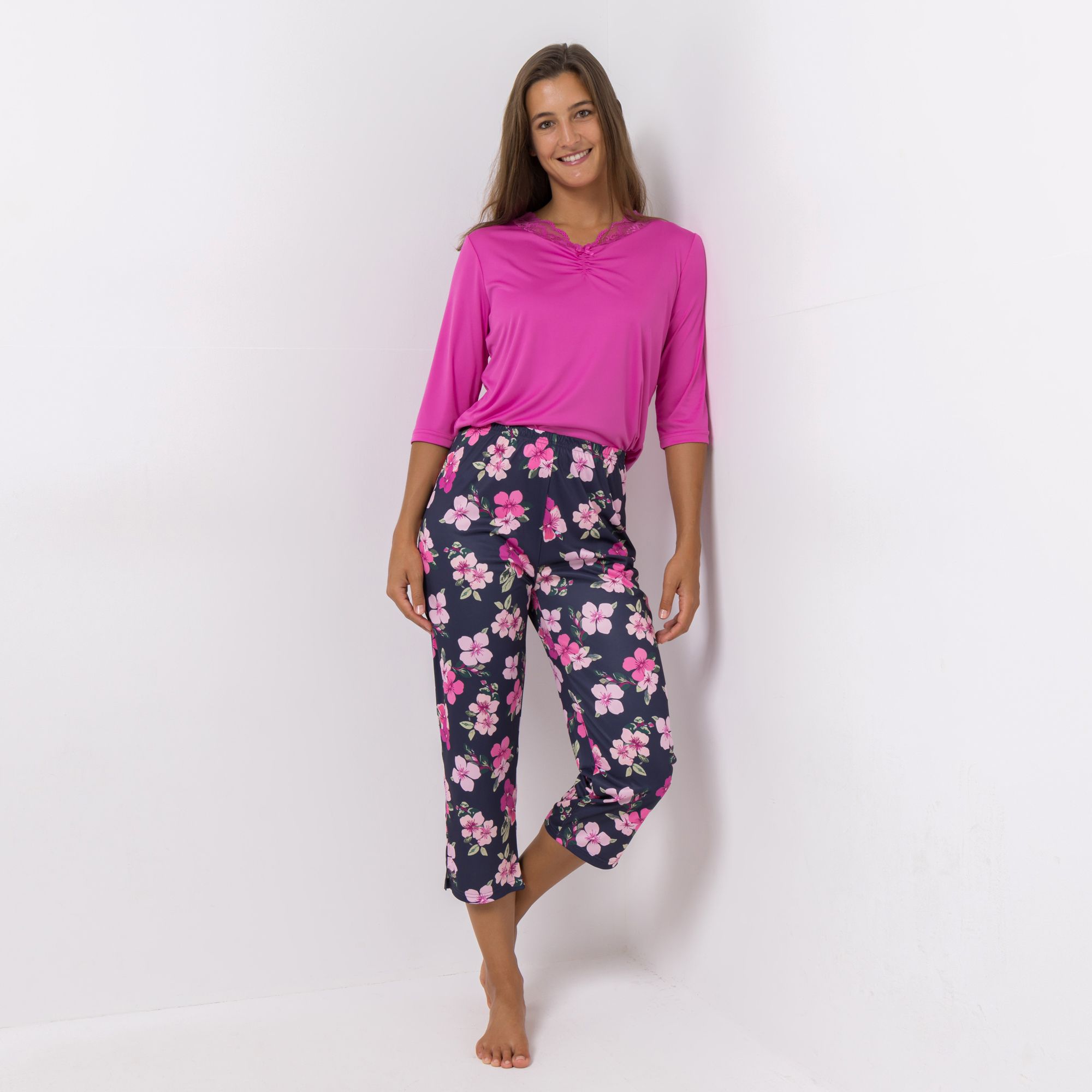 LITTLE ROSE Pyjama-Set Mikrofaser Shirt, 3/4-Arm Hose, 7/8-Länge