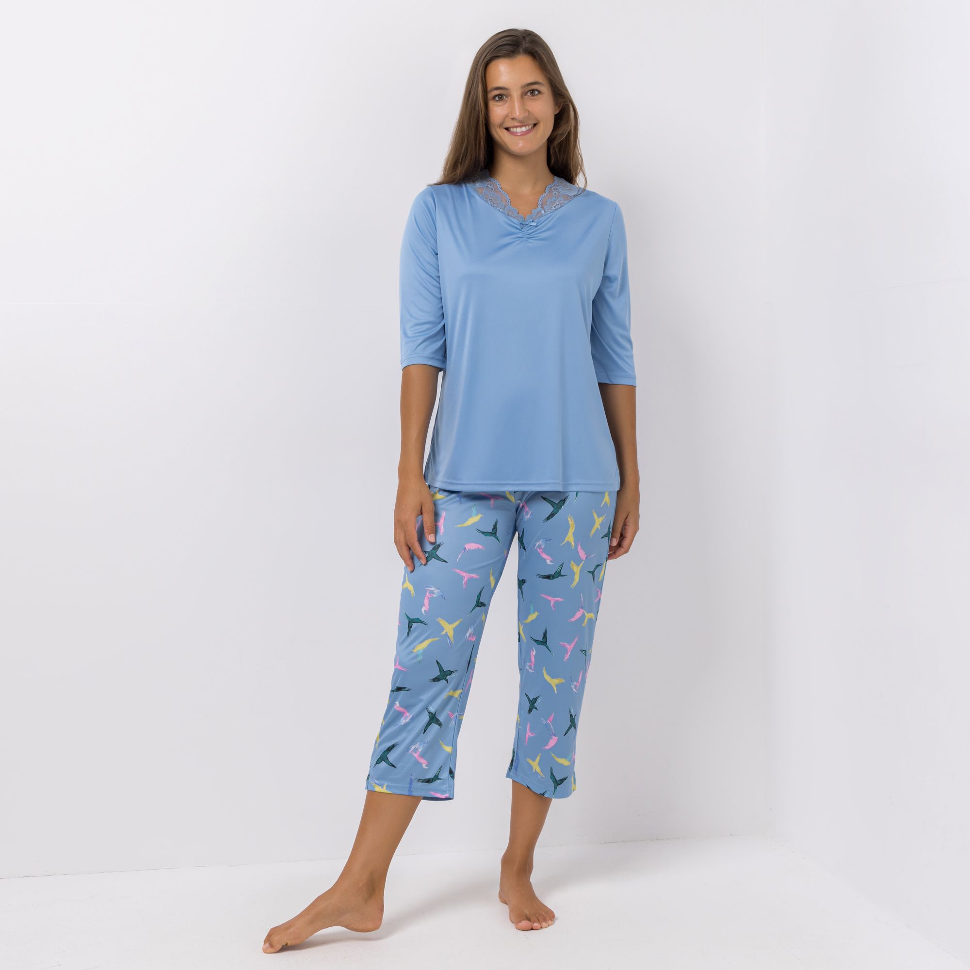 LITTLE ROSE Pyjama-Set Mikrofaser Shirt, 3/4-Arm Hose, 7/8-Länge