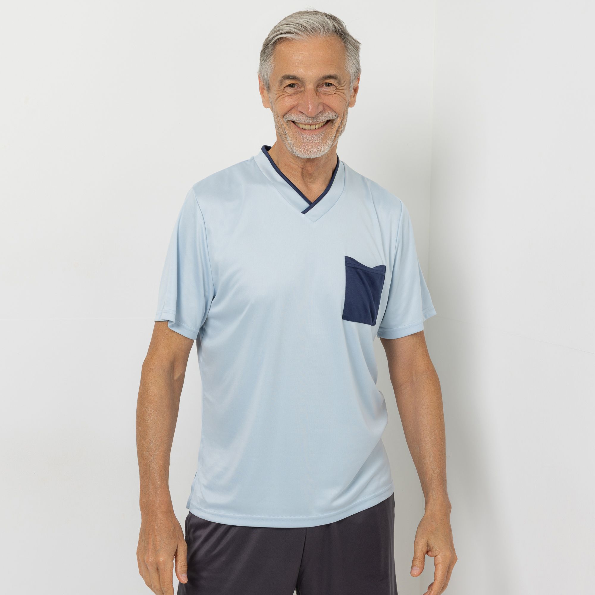 MEN'S TOUCH Shirt, 1/2-Arm aufgesetzte Tasche V-Ausschnitt Seitenschlitzen